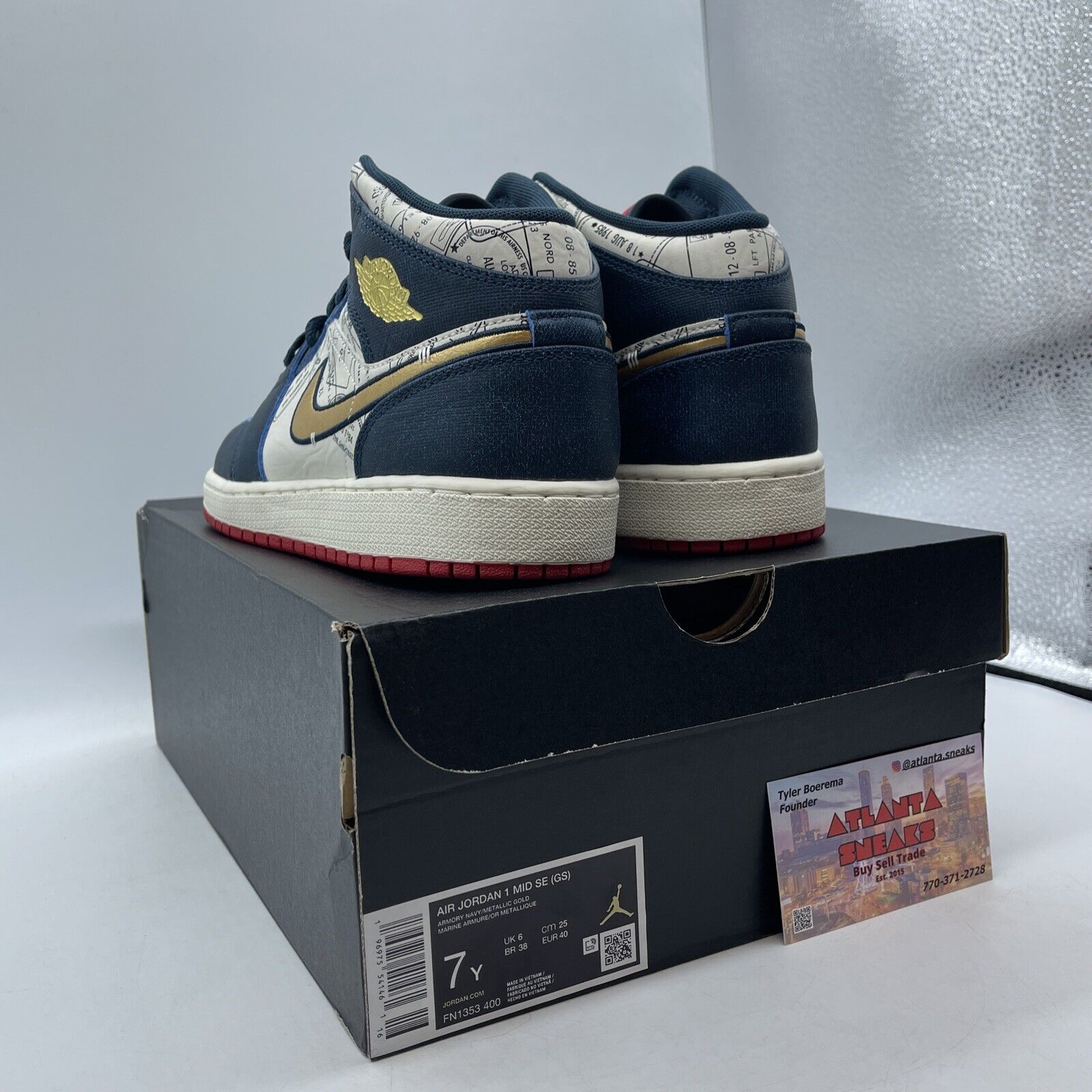 Size 7Y - Nike Air Jordan 1 Mid Take Flight Armory Navy Gold (FN1353-400)