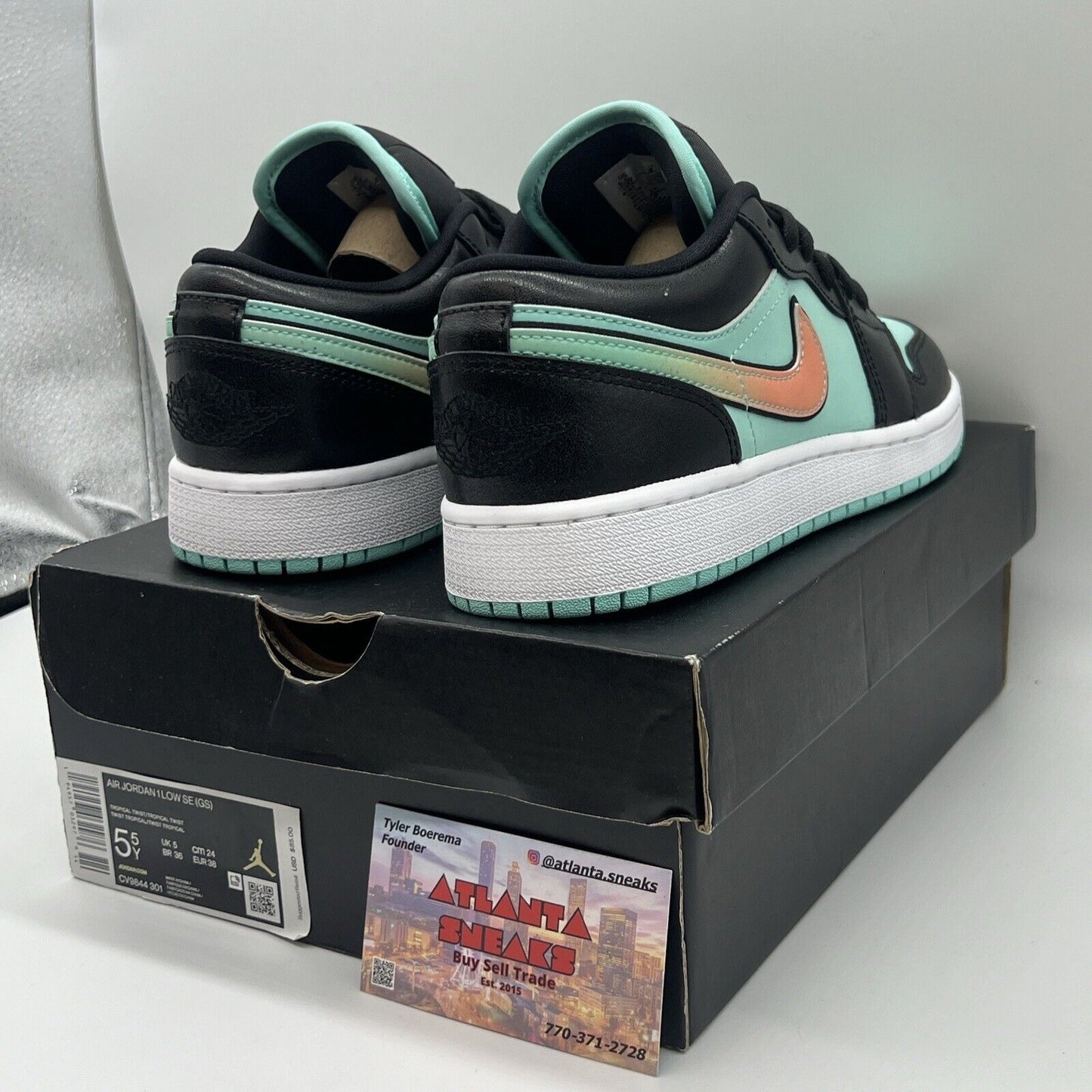 Air Jordan 1 Low SE Tropical Twist Mint Black [CV9844-301] Size 5.5Y  Brand New