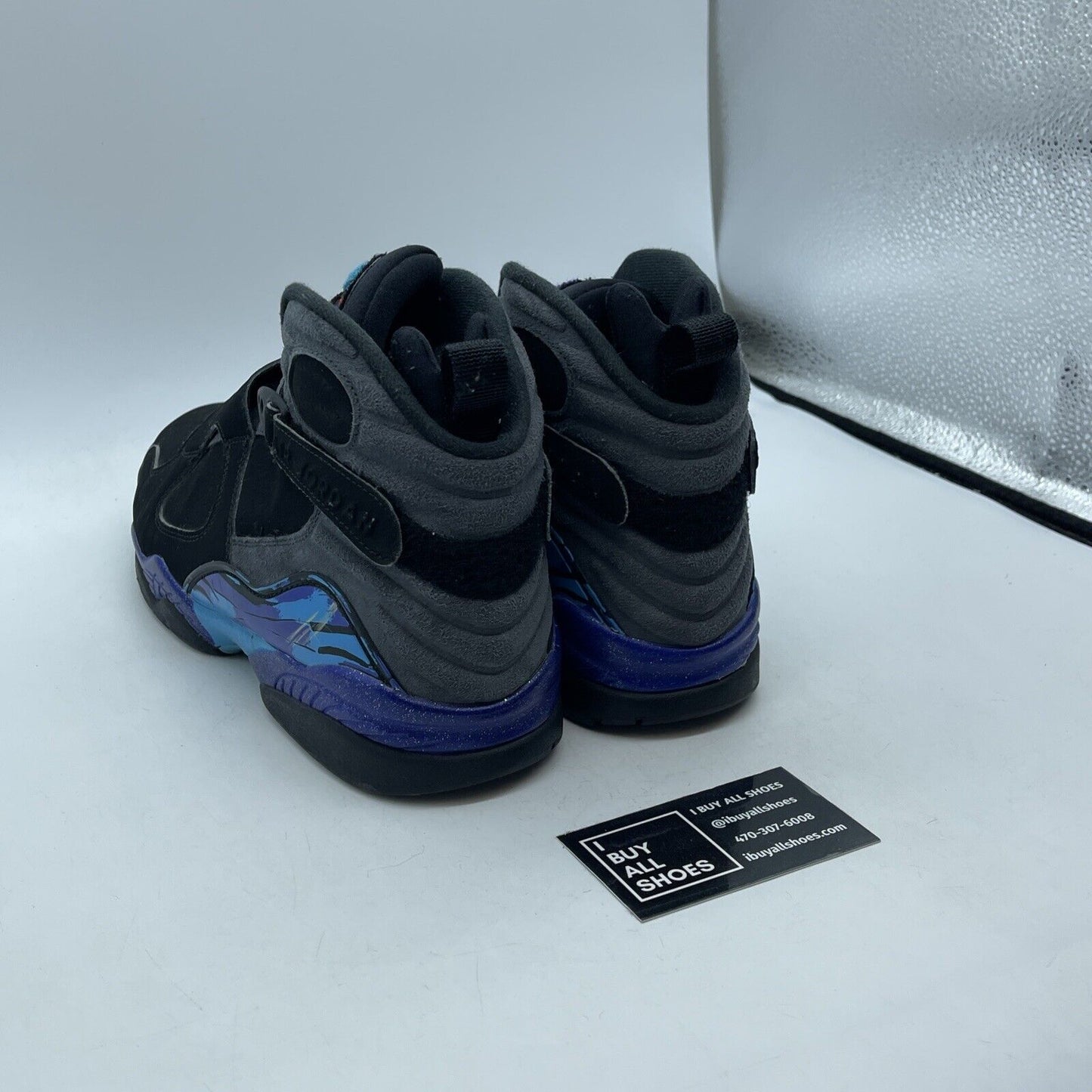 Size 9.5 - Jordan 8 Retro Aqua Blue Purple Grey Black Suede (305381-025)