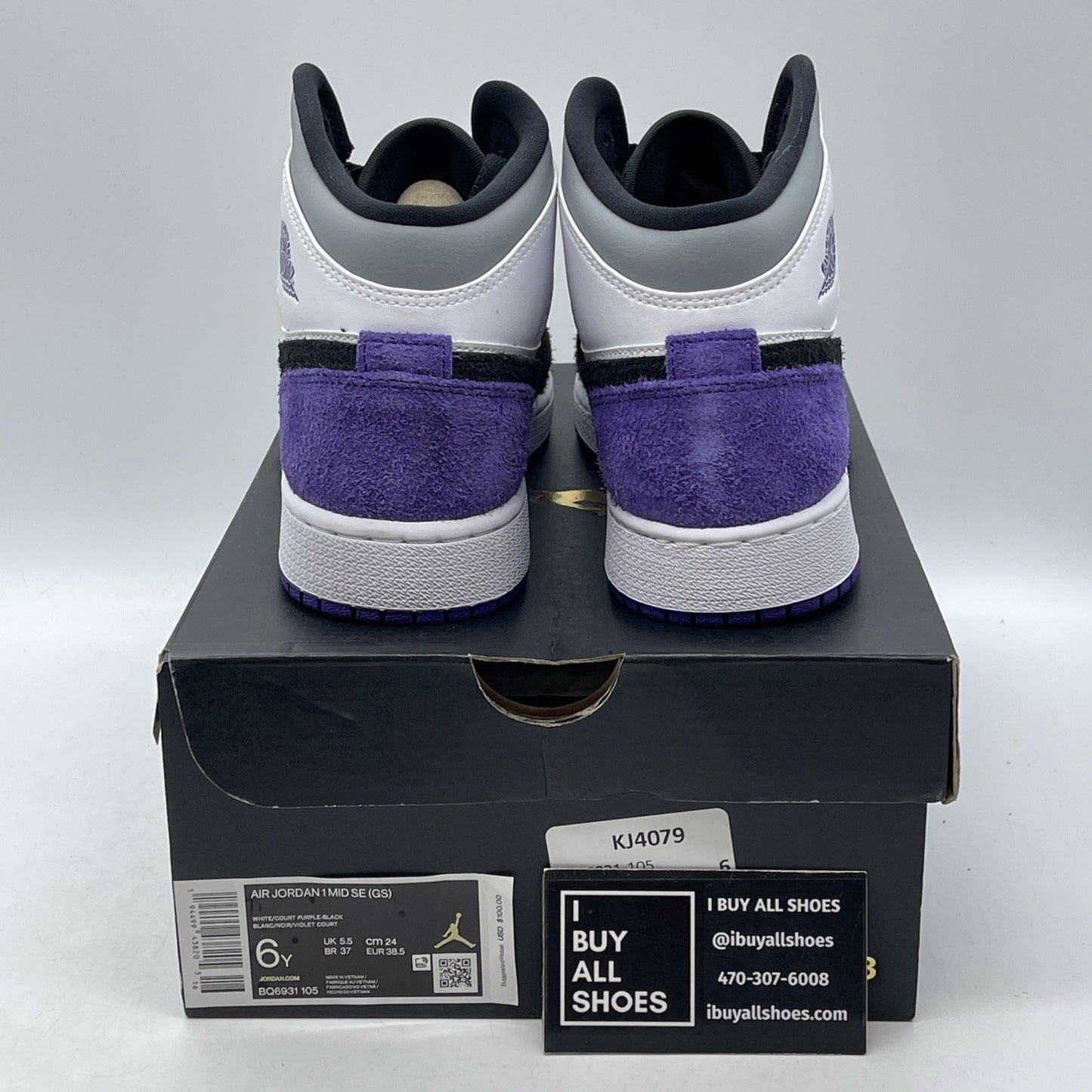 Size 6Y - Air Jordan 1 SE Mid Varsity Purple Black White Leather (BQ6931-105)