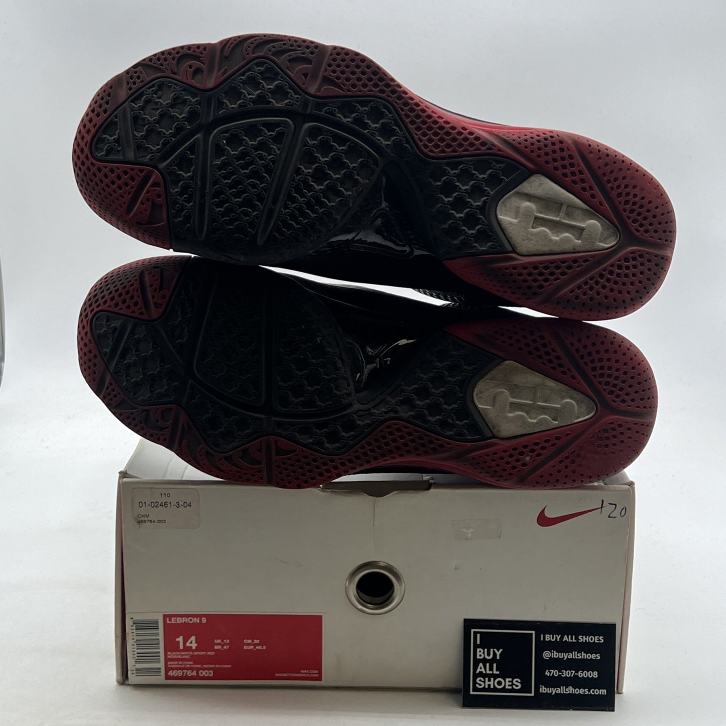 Size 14 - Nike LeBron 9 Black White Red (469764-003)