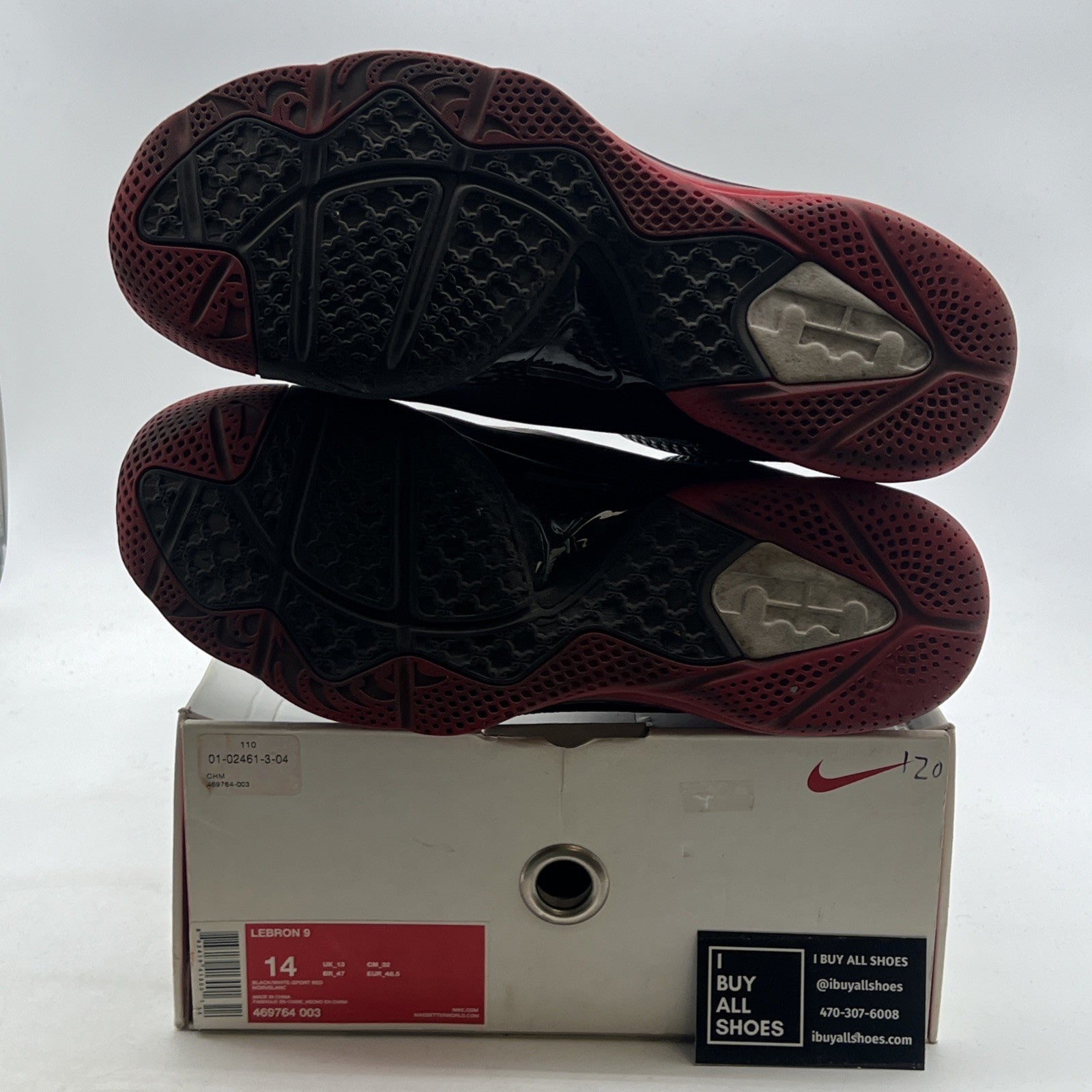 Size 14 - Nike LeBron 9 Black White Red (469764-003)