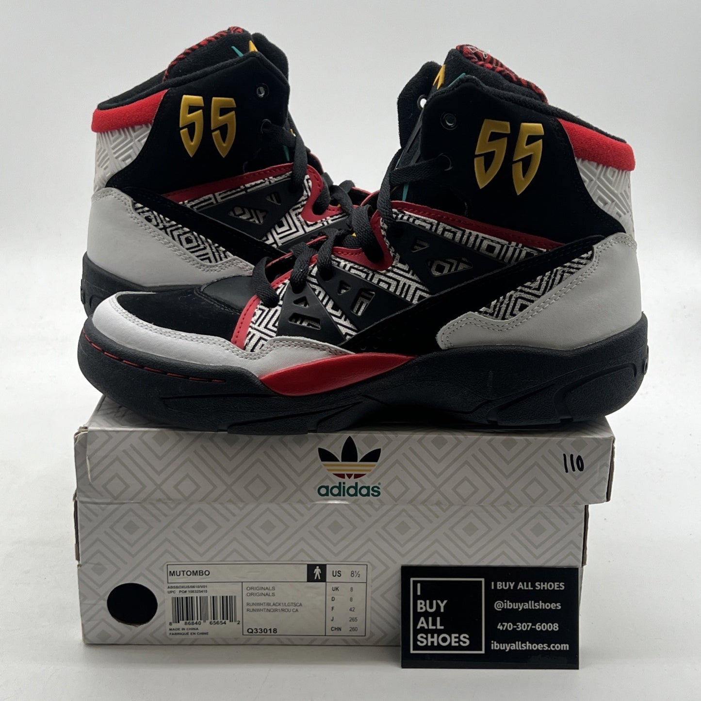 Size 8.5 - Adidas Mutombo Black High Top Retro Basketball Sneakers (Q33018)