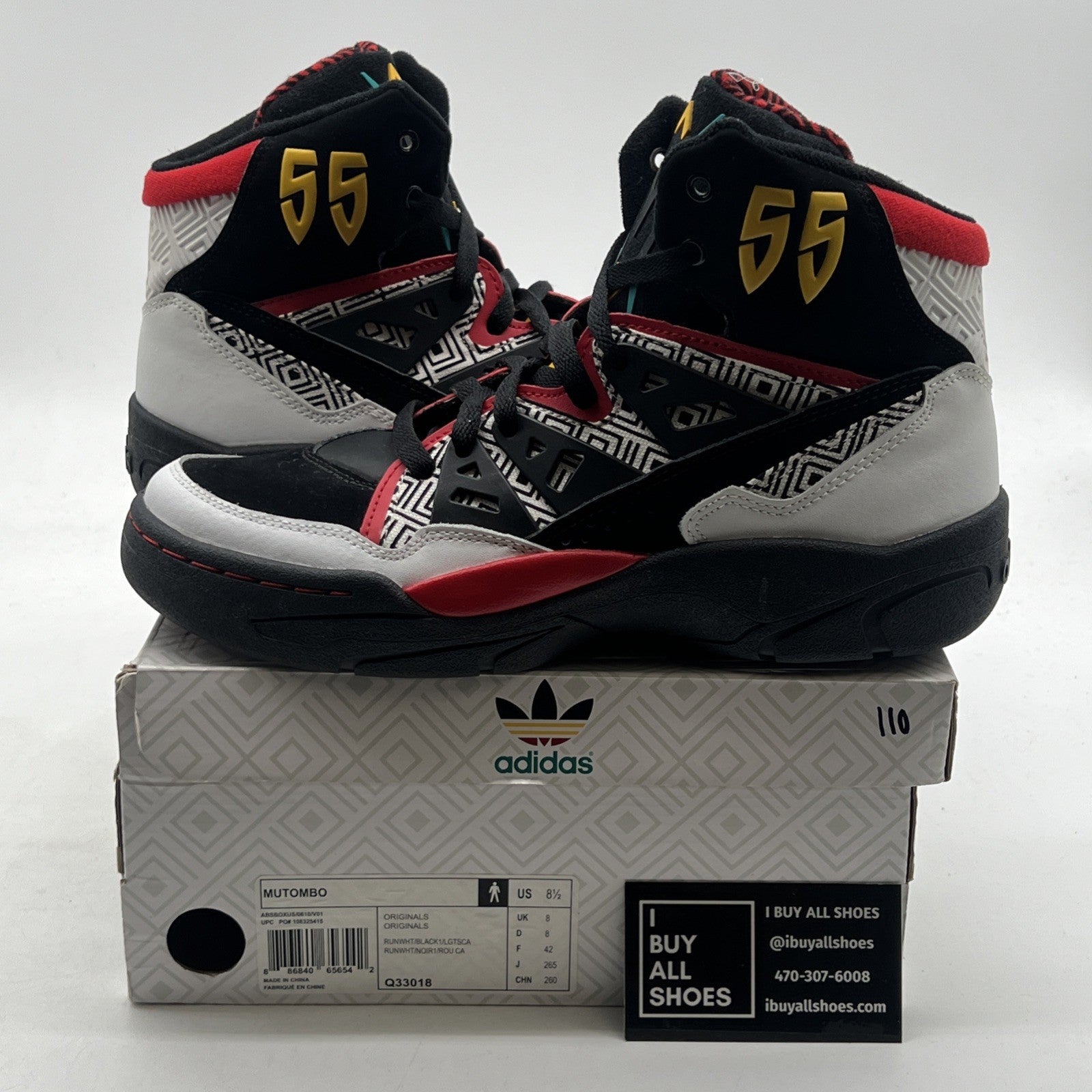 Size 8.5 - Adidas Mutombo Black High Top Retro Basketball Sneakers (Q33018)
