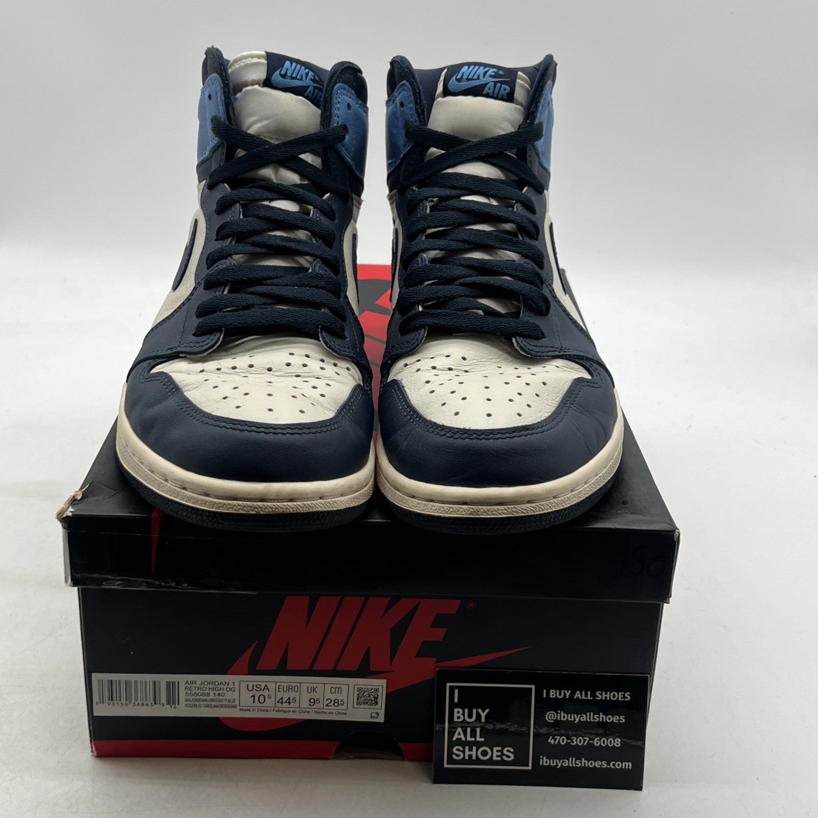 Size 10.5 - Air Jordan 1 Retro OG High Obsidian UNC 2019 (555088-140)
