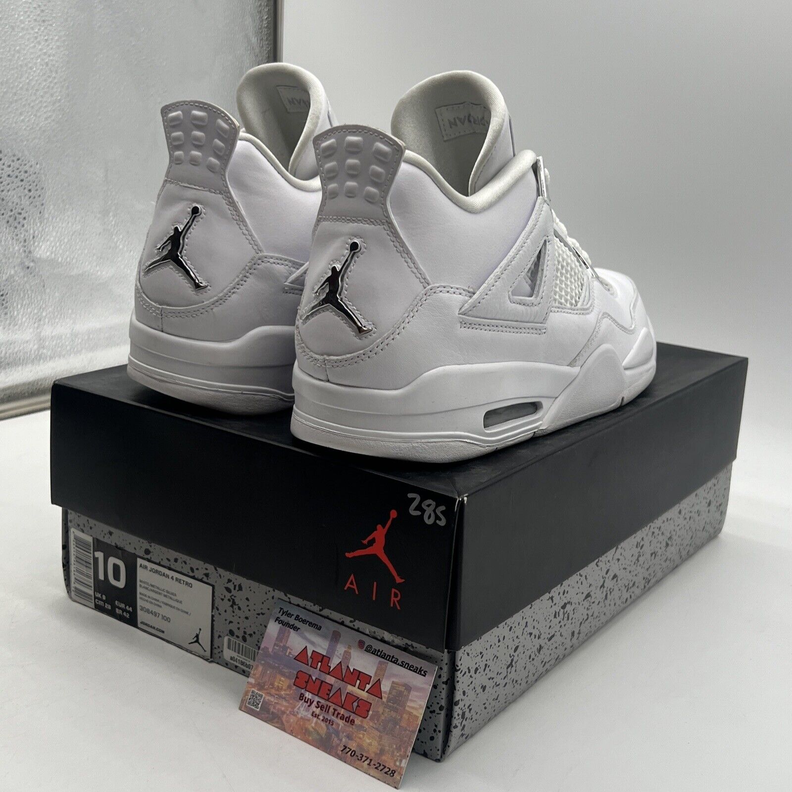 Size 10 - Jordan 4 Retro Mid Pure Money White Leather Silver (308497-100)