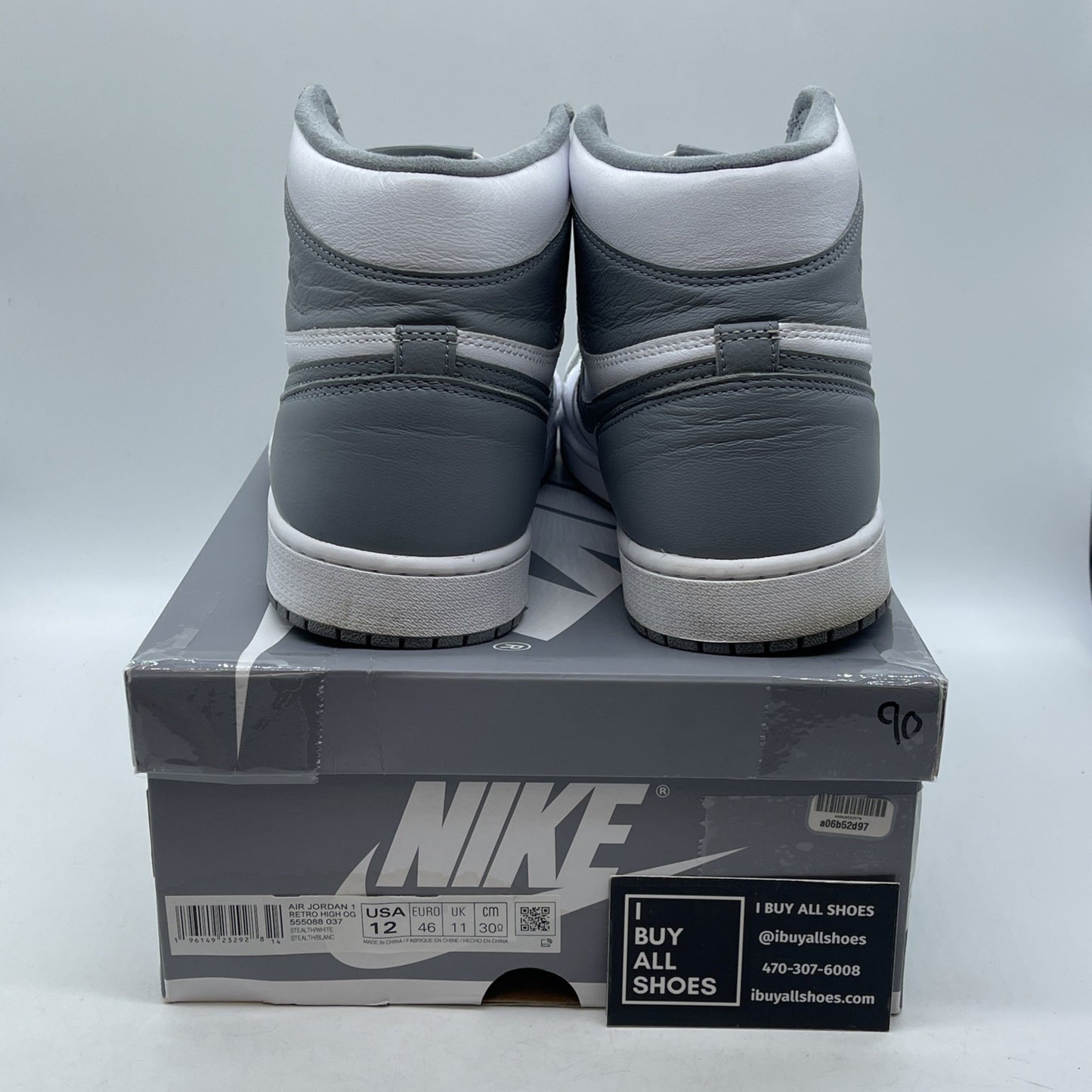 Size 12 - Jordan 1 Retro High OG Stealth Grey White Leather (555088-037)