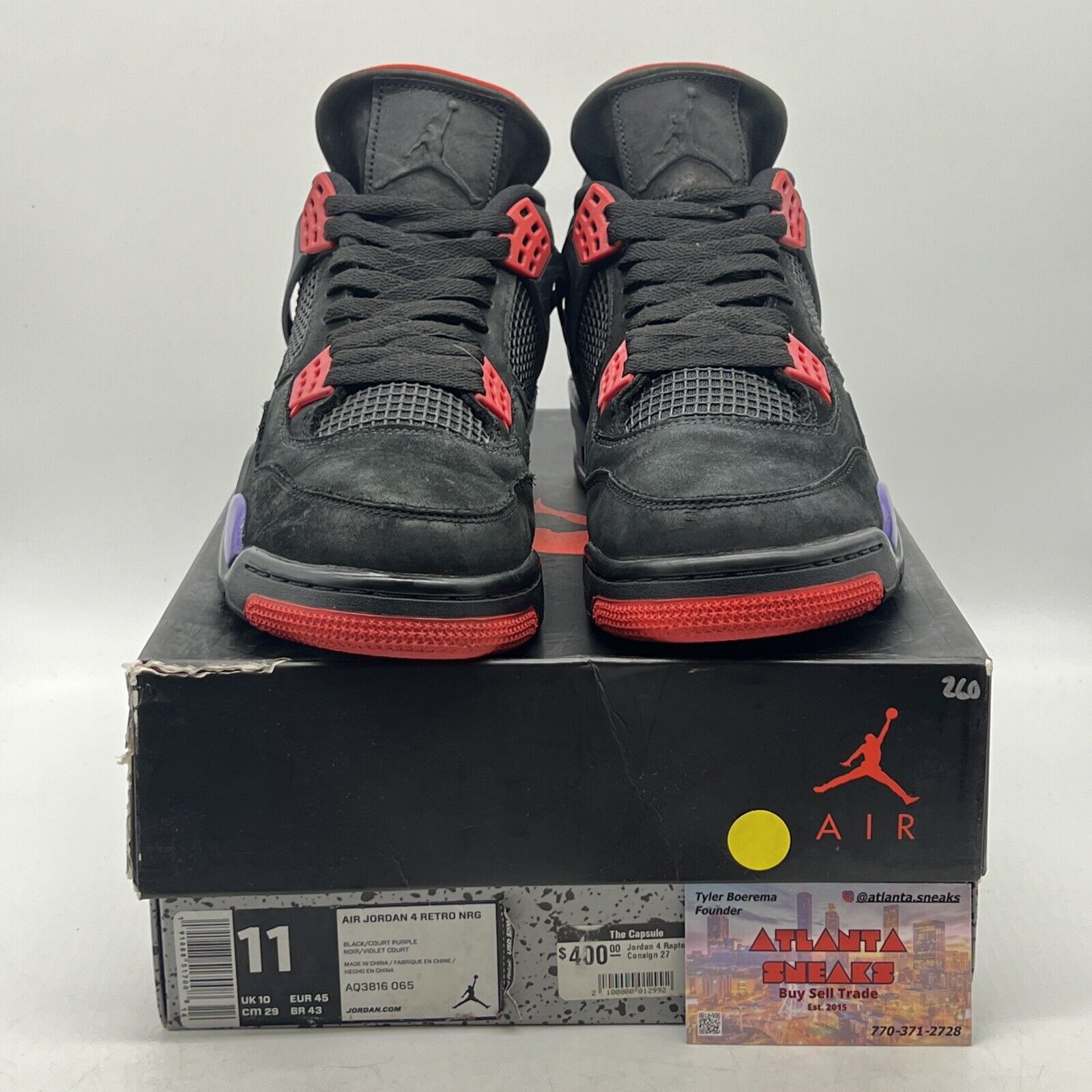 Size 11 - Jordan 4 Retro NRG Raptors 2018 Red Purple Black Suede (AQ3816-065)