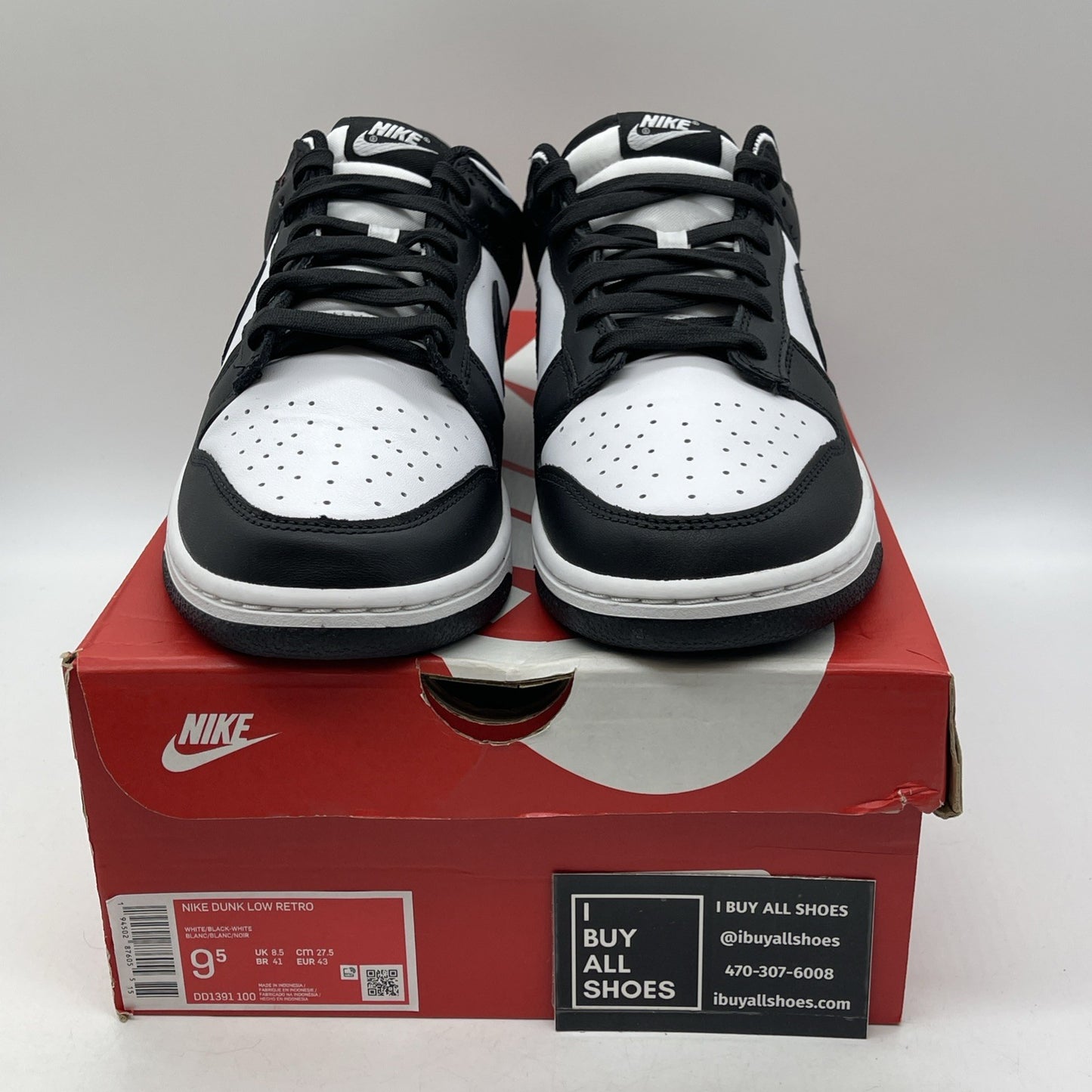 Size 9.5 - Nike Dunk Low Black White Leather (DD1391-100)