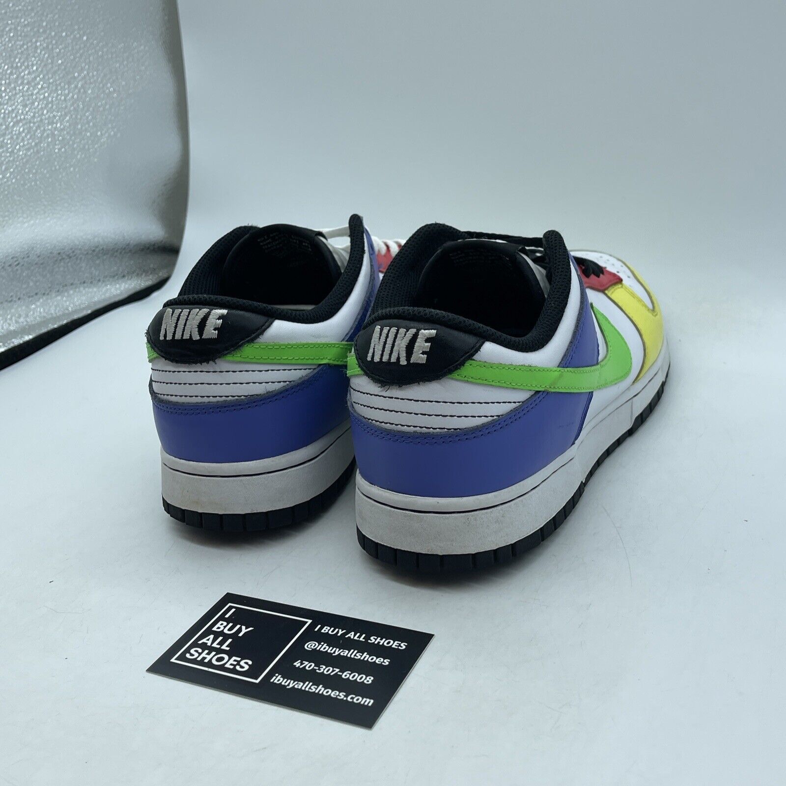 Size 11W - Nike Dunk Low Green Strike White Blue Red Yellow Leather (DD1503-106)