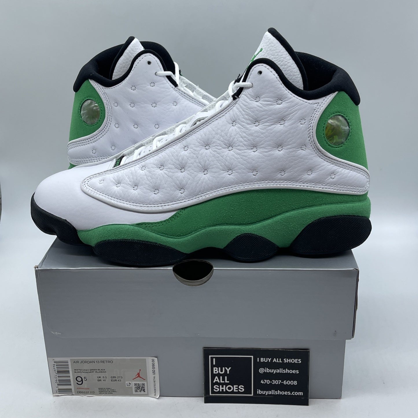 Size 9.5 - Air Jordan 13 Retro Lucky Green 2020 White Suede (DB6537-113)
