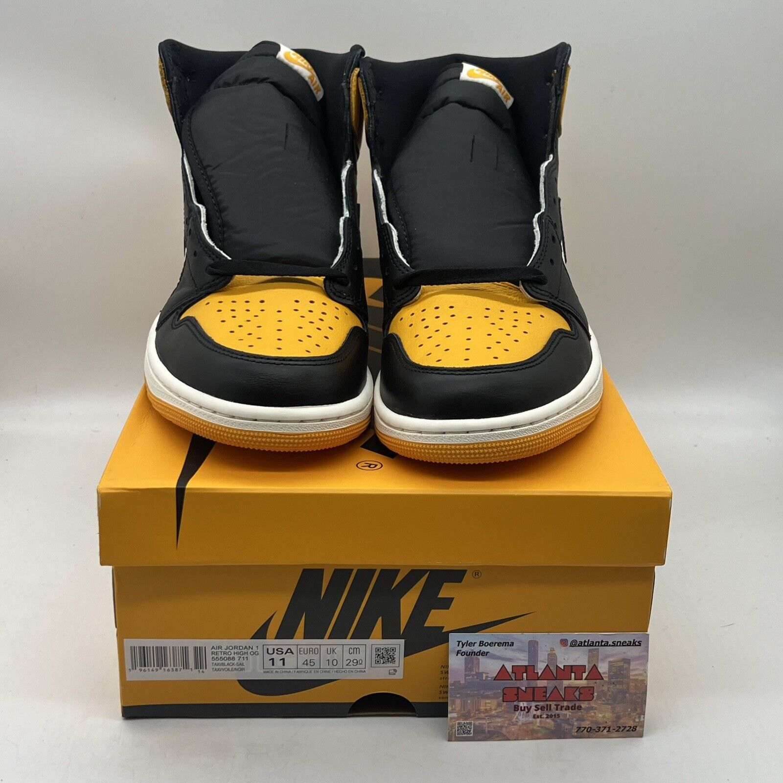 Size 11 - Jordan 1 Retro OG High Yellow Toe Brand New Og All Black White DS