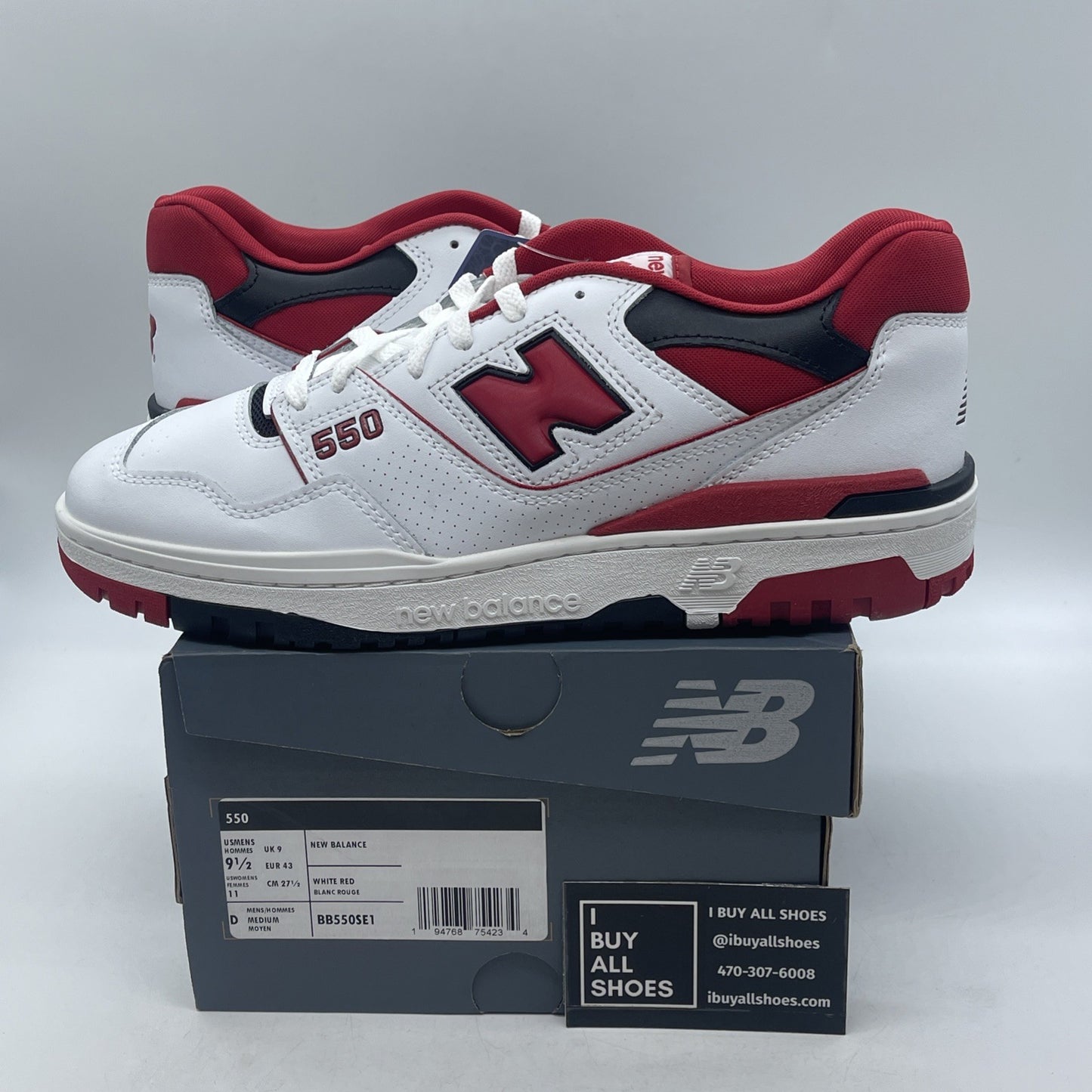 Size 9.5 - New Balance 550 White Team Red White Leather (BB550SE1)