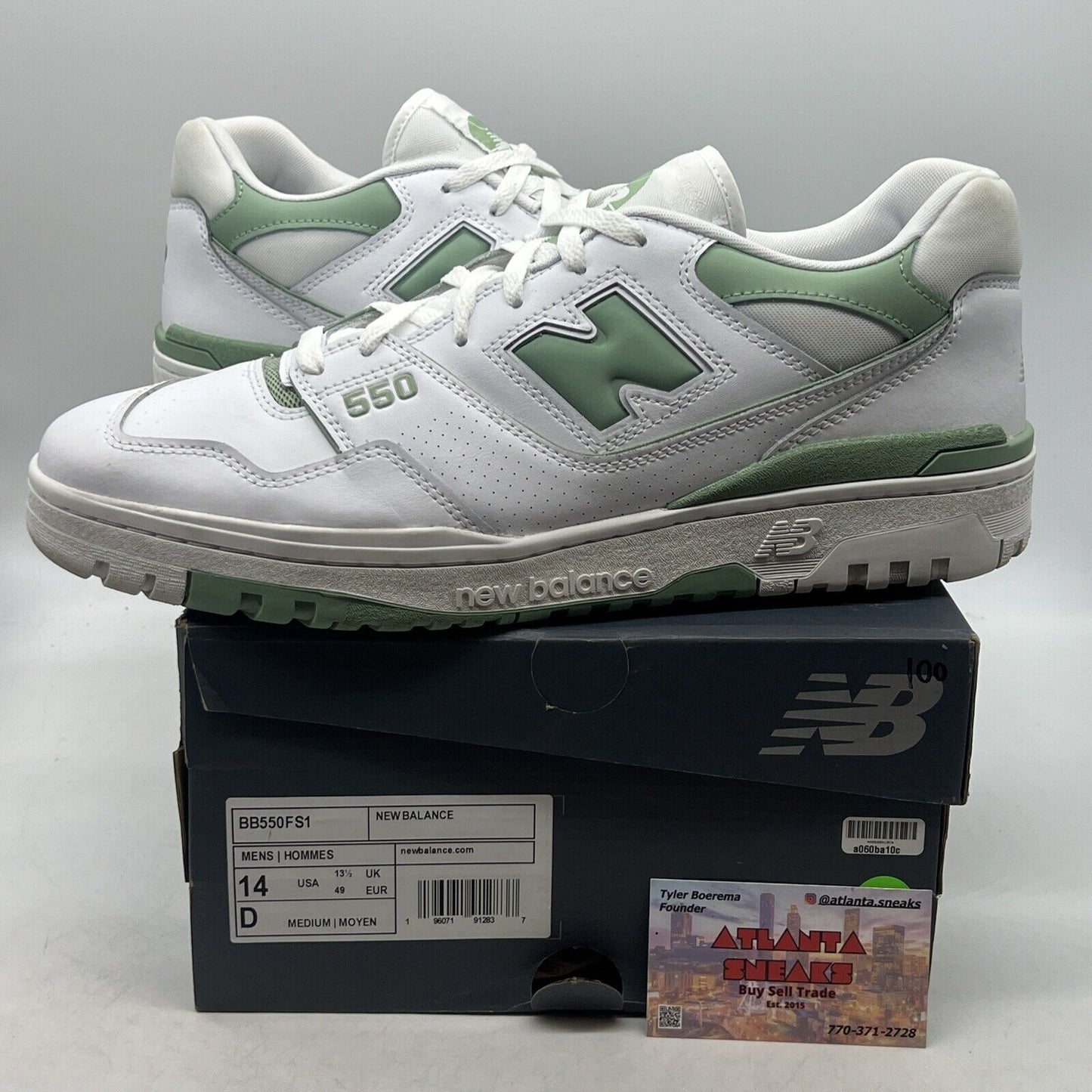 Size 14 - New Balance 550 White Mint Green White Leather (BB550FS1)