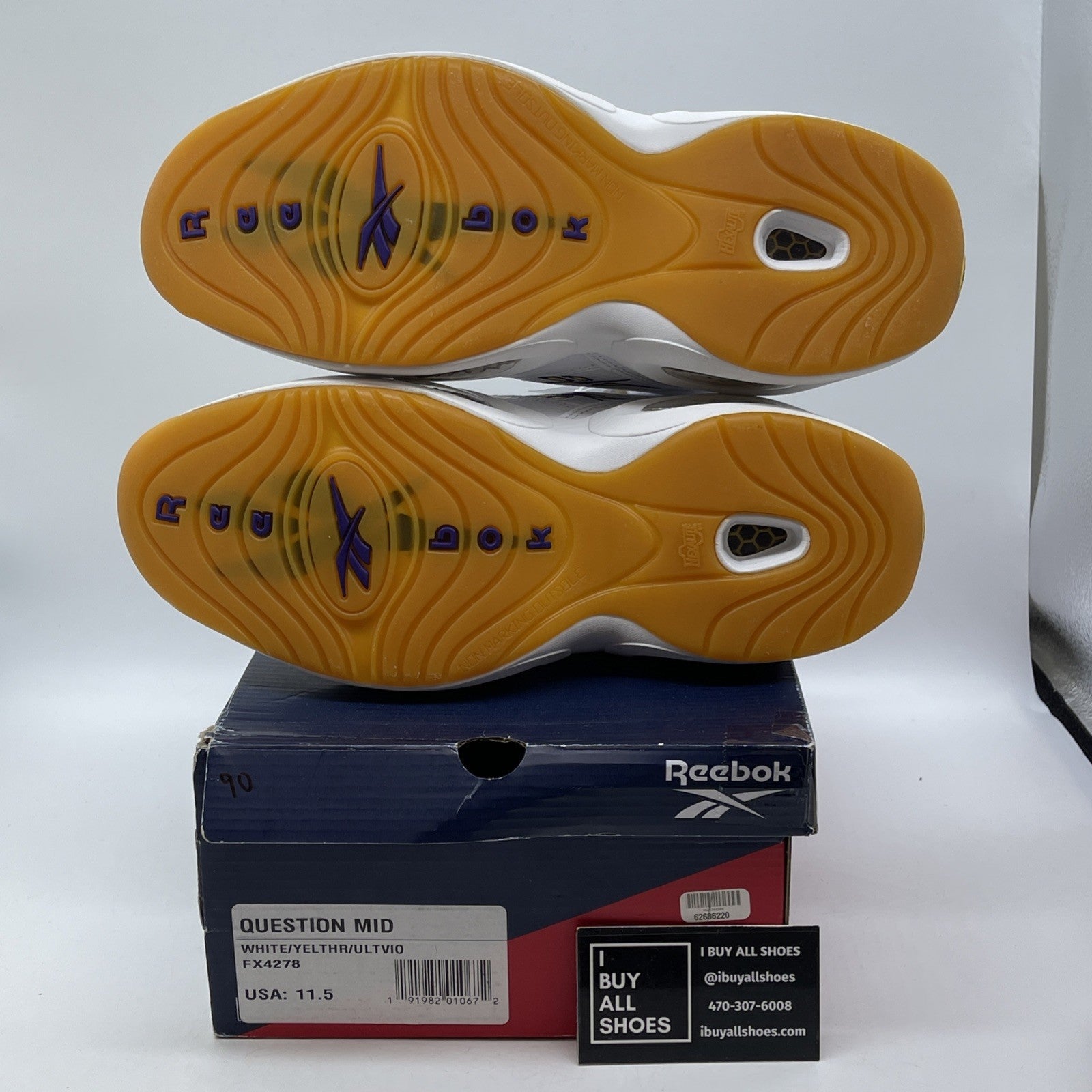 Size 11.5 - Reebok Question Mid Allen Iverson White Yellow Toe Lakers Kobe