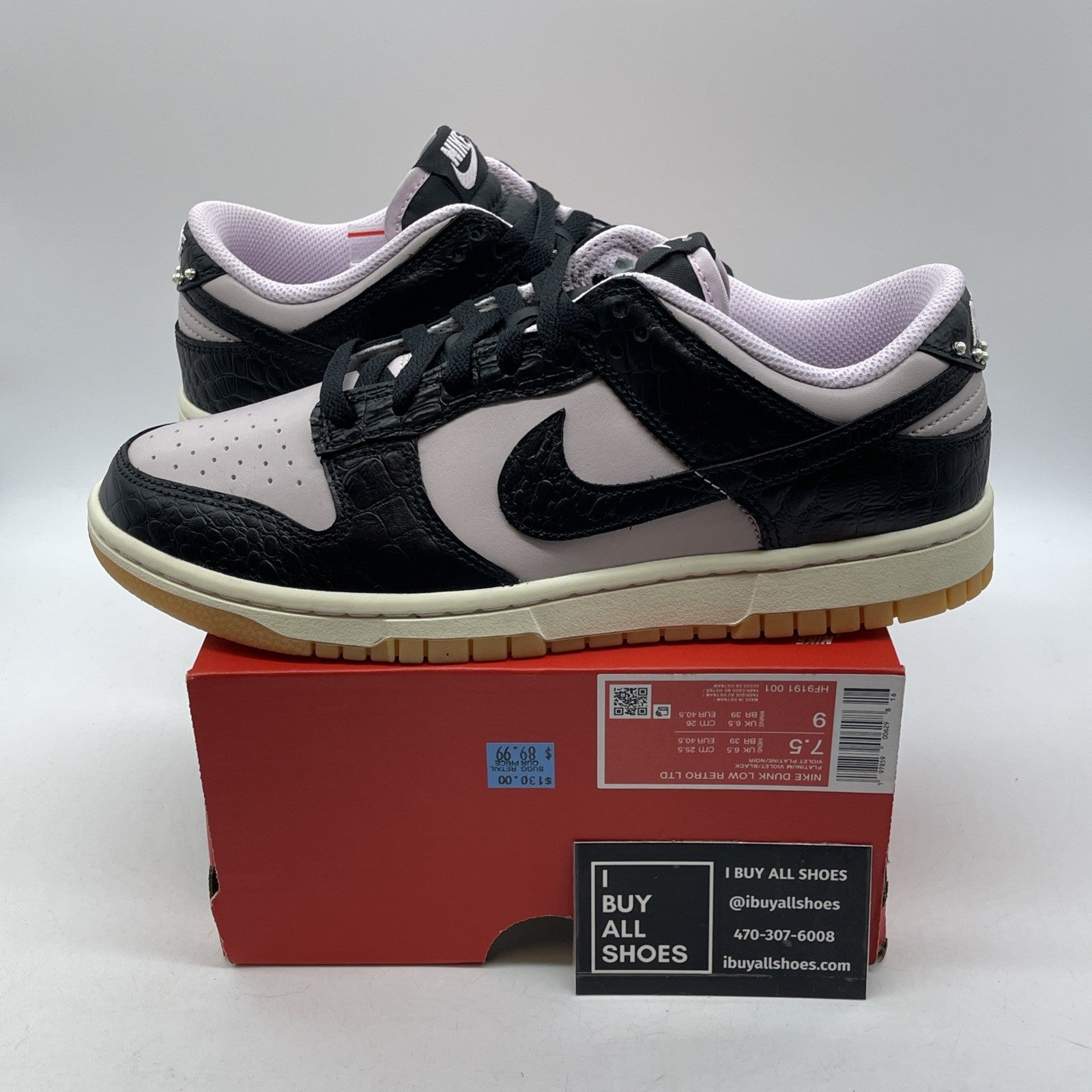 Size 7.5 - Nike Dunk Low Black Platinum Violet Croc Purple Black (HF9191-001)