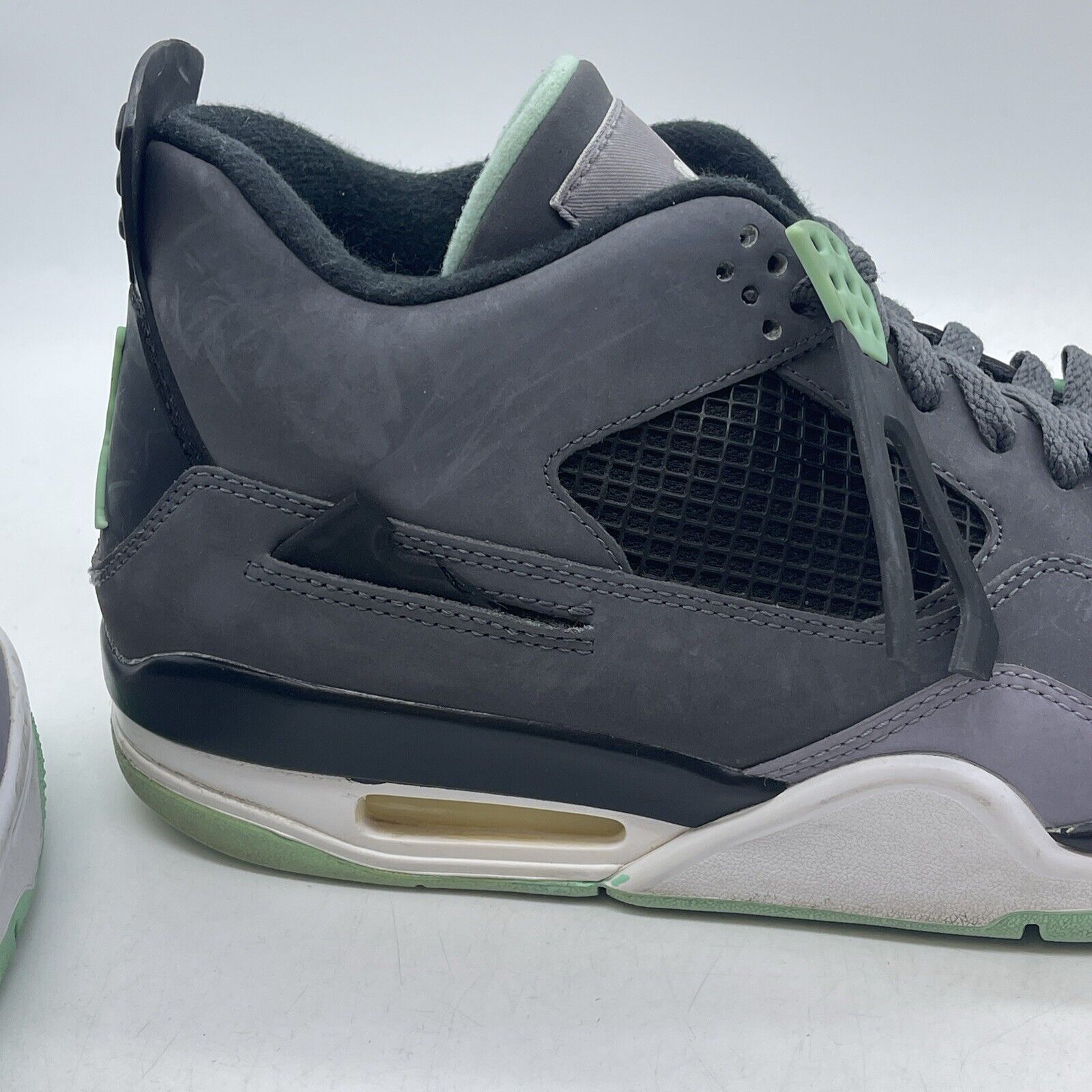 Size 11 - Jordan 4 Retro Green Glow Grey Suede Black White Leather (308497-033)