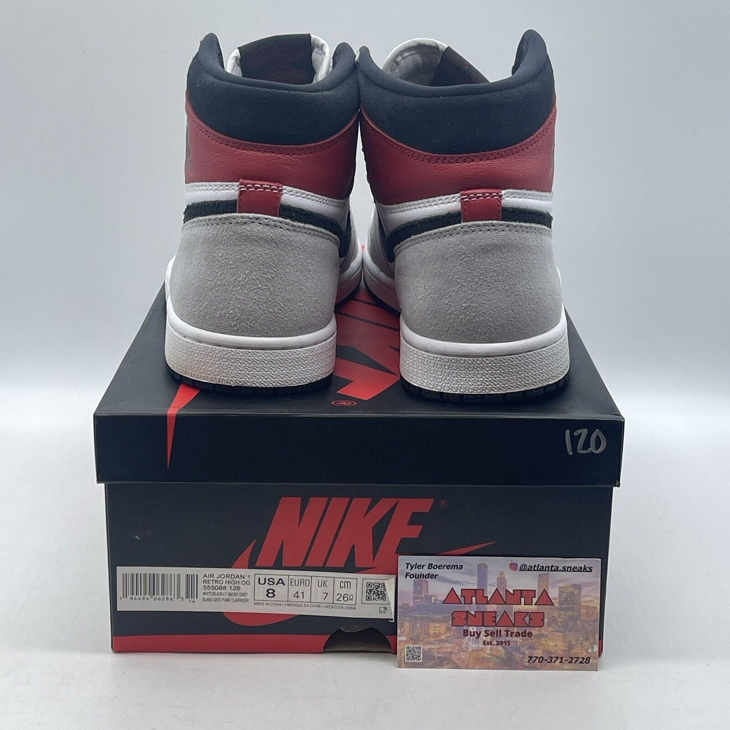 Size 8 - Jordan 1 Retro High OG Smoke Gray 2020 Red Black White (555088-126)