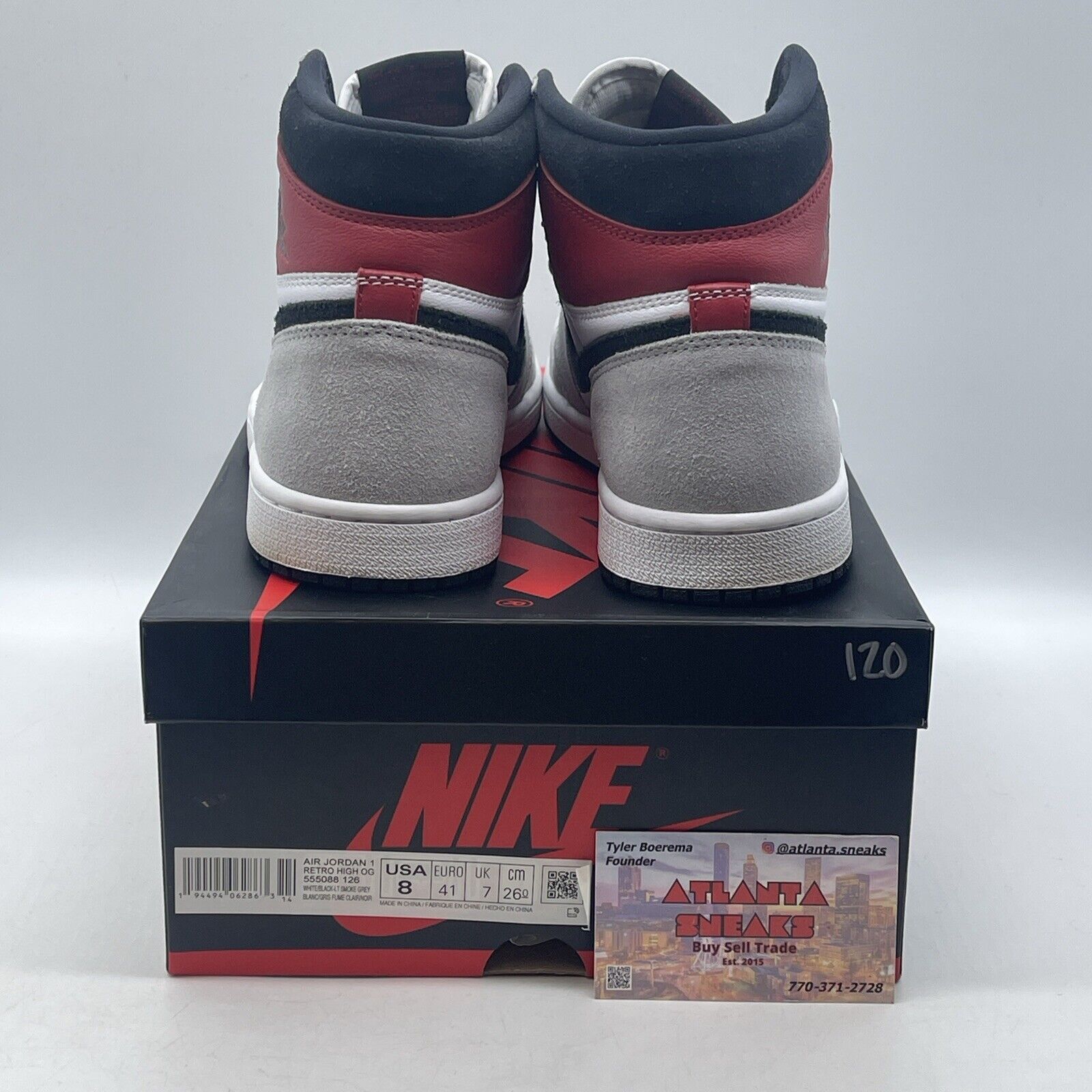 Size 8 - Jordan 1 Retro High OG Smoke Gray 2020 Red Black White (555088-126)