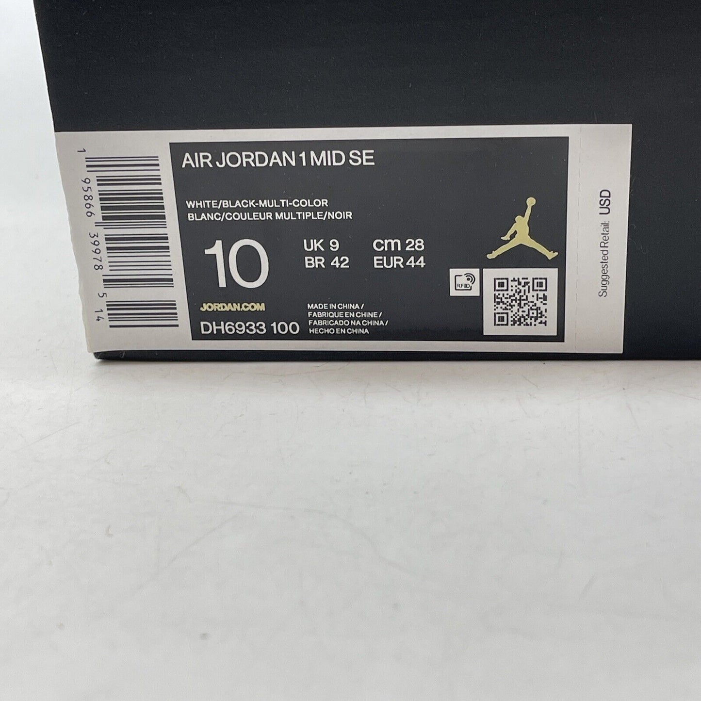 Size 10 - Jordan 1 Mid SE Diamond White Black Suede Leather (DH6933-100)