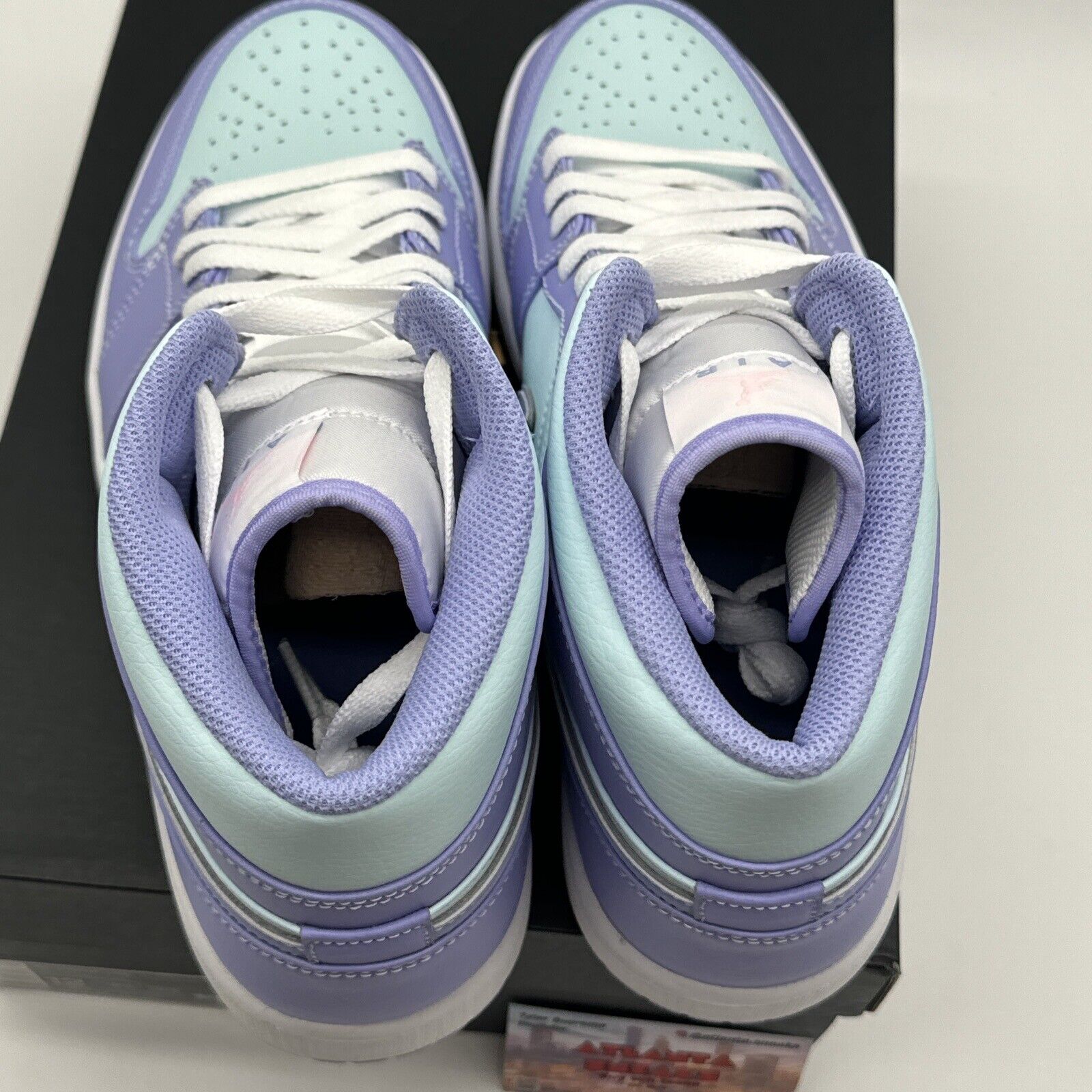 Size 12 - Jordan 1 Mid Purple Aqua Blue Leather White Midsole Fun Colors Bright