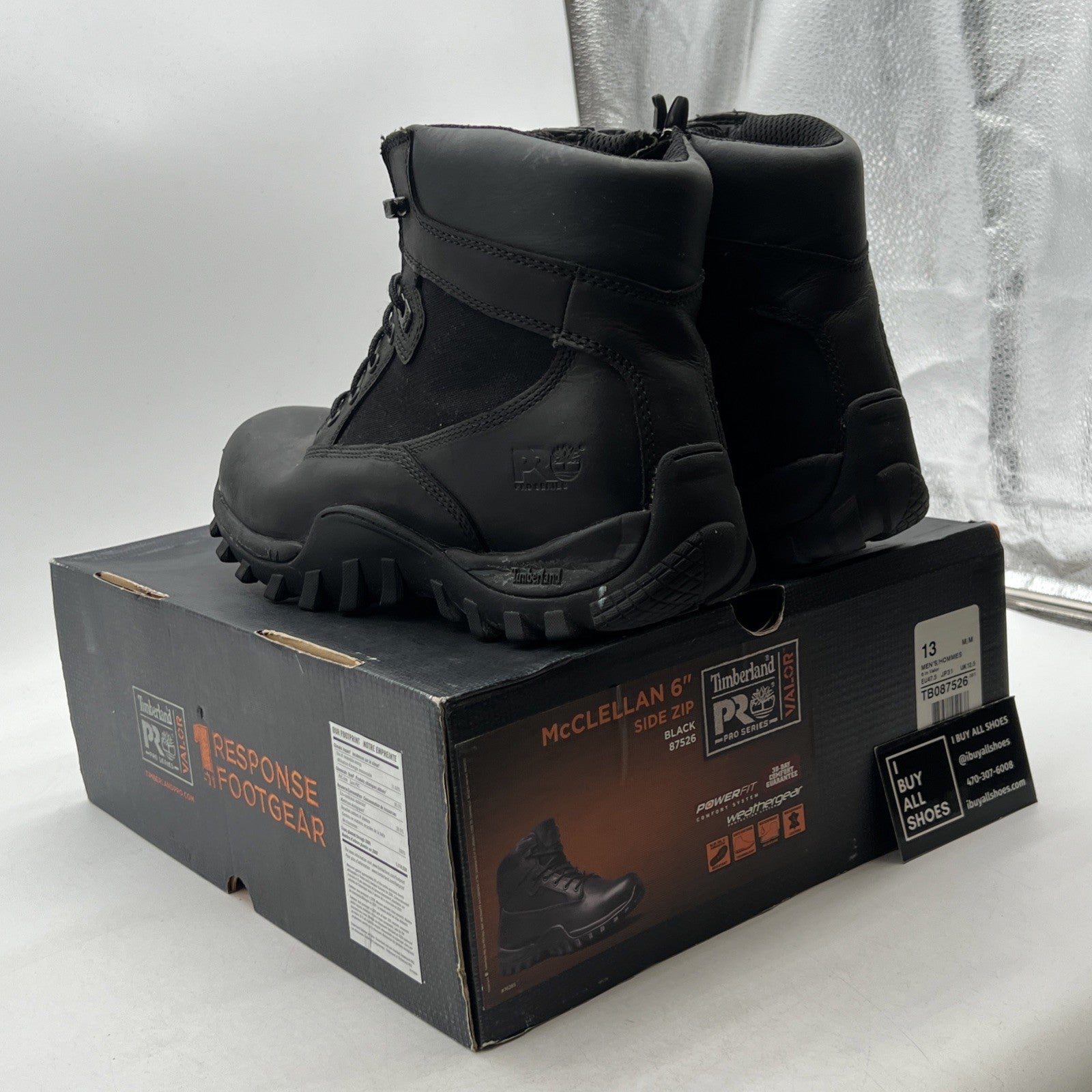 Size 13 - Timberland PRO Valor Duty 6" Boot Side Zip Comp Toe Black Leather