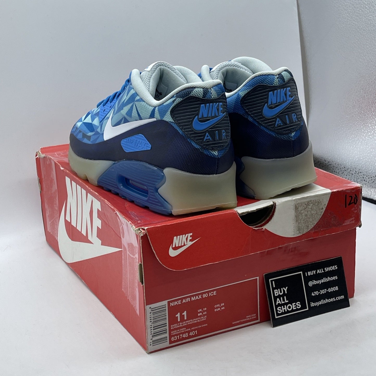 Size 11 - Nike Air Max 90 Ice Barely Blue White Leather (631748-401)
