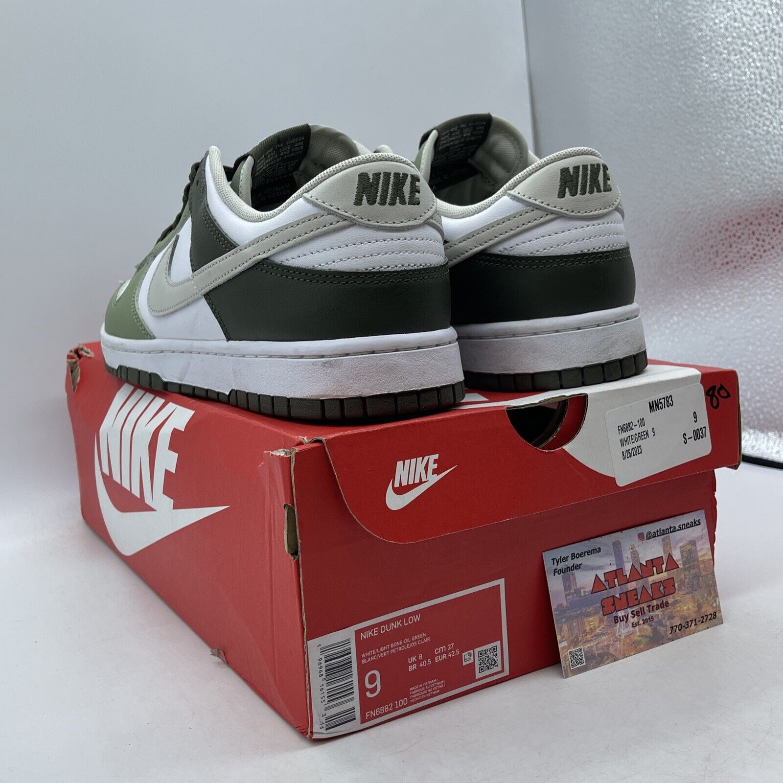 Size 9 - Nike Dunk Low Oil Green Grey White Leather (FN6882-100)