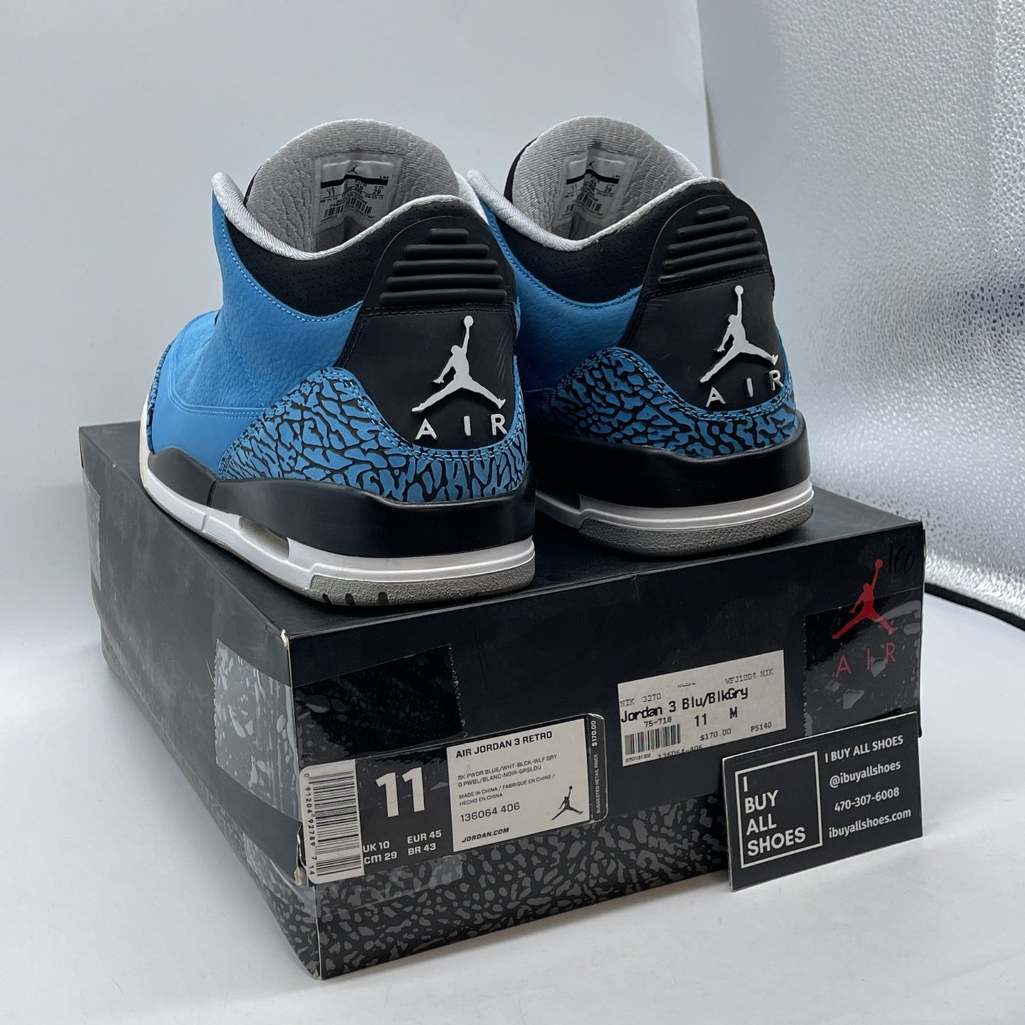 Size 11 - Air Jordan 3 Retro Powder Blue Black Suede (136064-406)