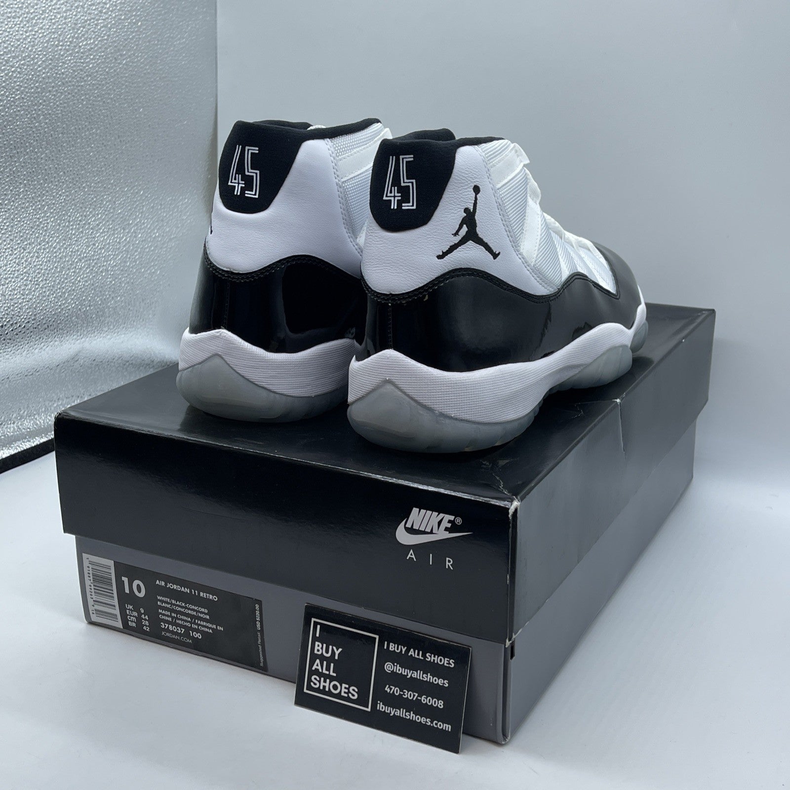 Size 10 - Jordan 11 Retro High Concord White Black Suede Leather (378037-100)