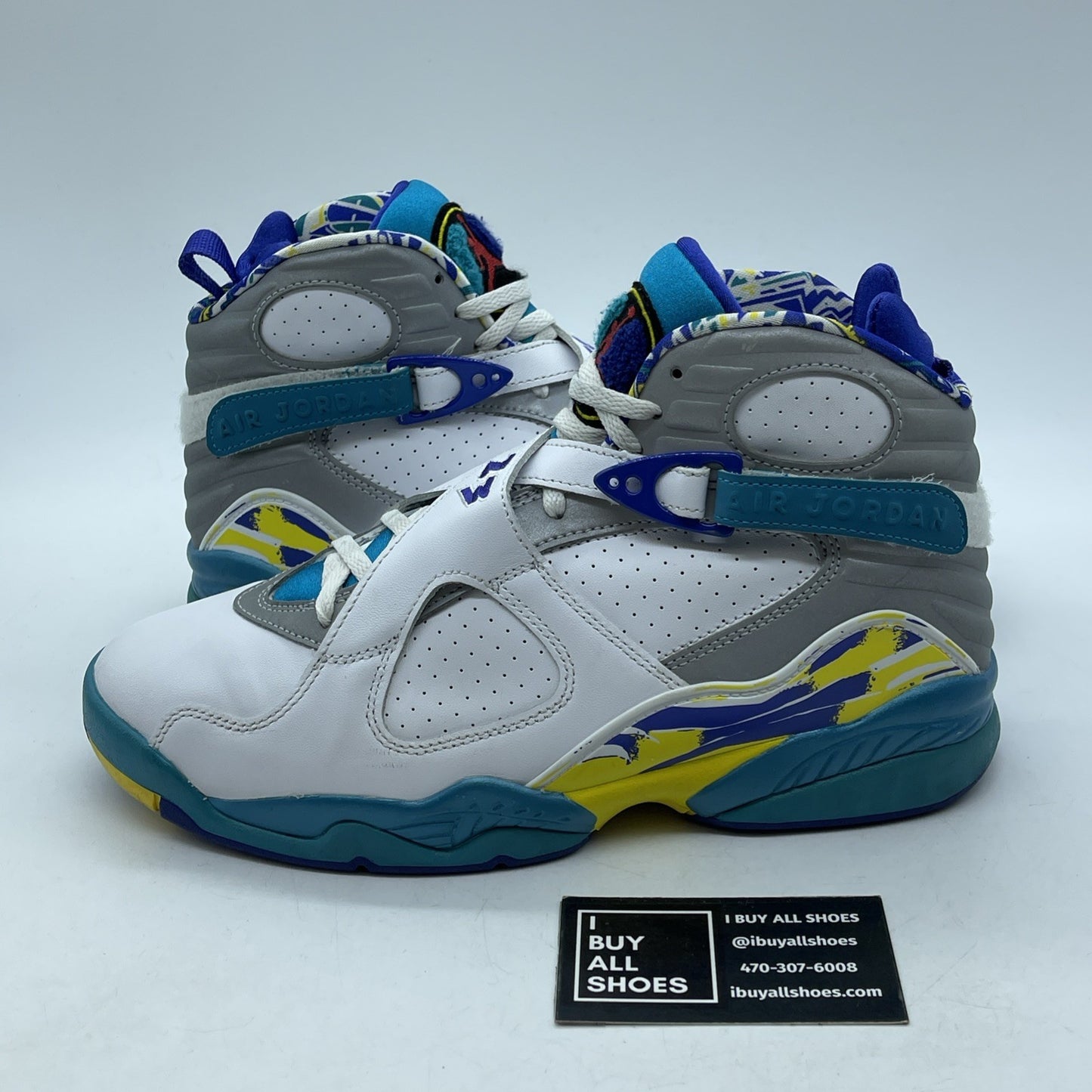 Size 9.5W - Air Jordan 8 Retro White Aqua Grey Blue Leather (CI1236-100)