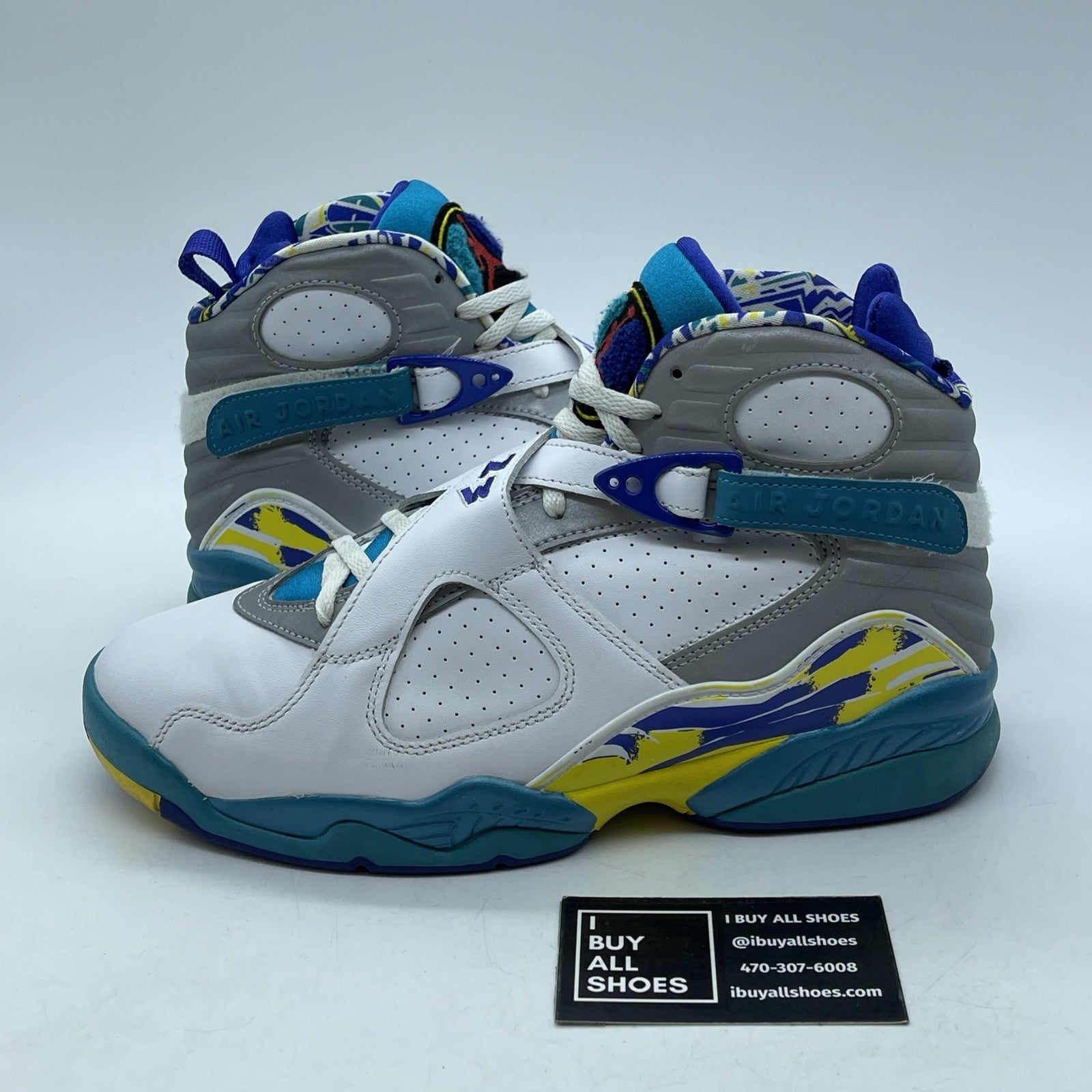 Size 9.5W - Air Jordan 8 Retro White Aqua Grey Blue Leather (CI1236-100)
