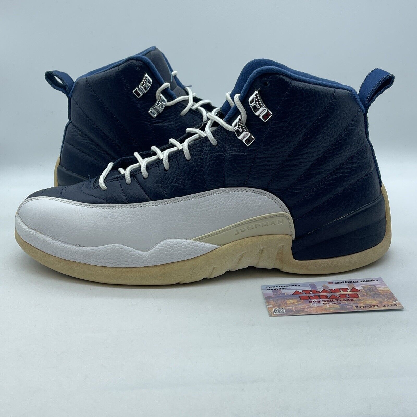 Size 10 - Air Jordan 12 Retro 2012 Obsidian White Leather Navy (130690-410)