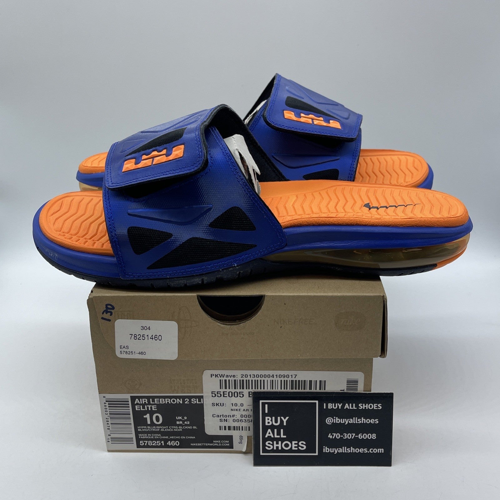 Size -10 Nike Air Max Lebron 2 Slide Elite Blue Black (578351-460)
