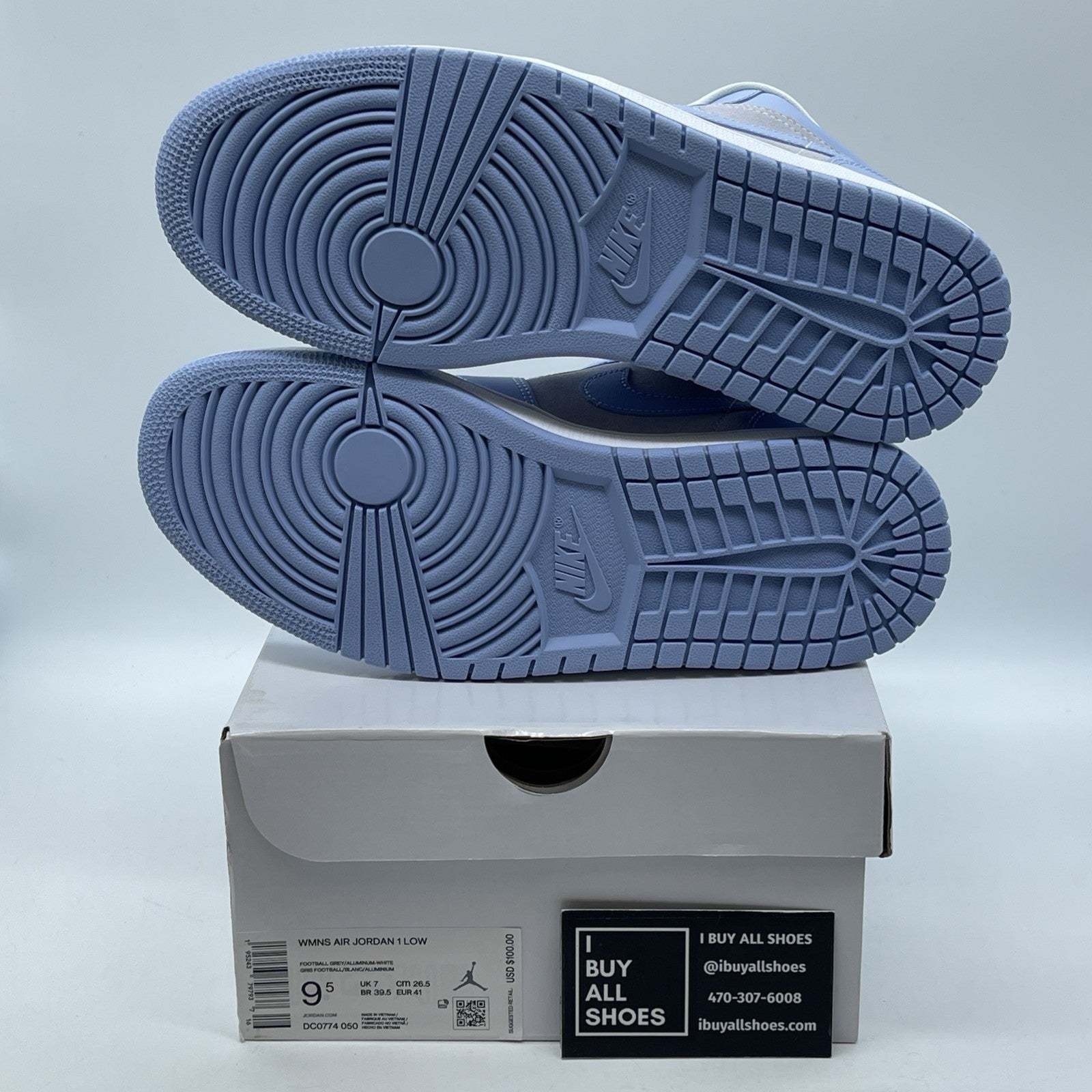 Size 9.5 - Air Jordan 1 Low 'Aluminum' Grey Blue Suede Leather (DC0774-050)