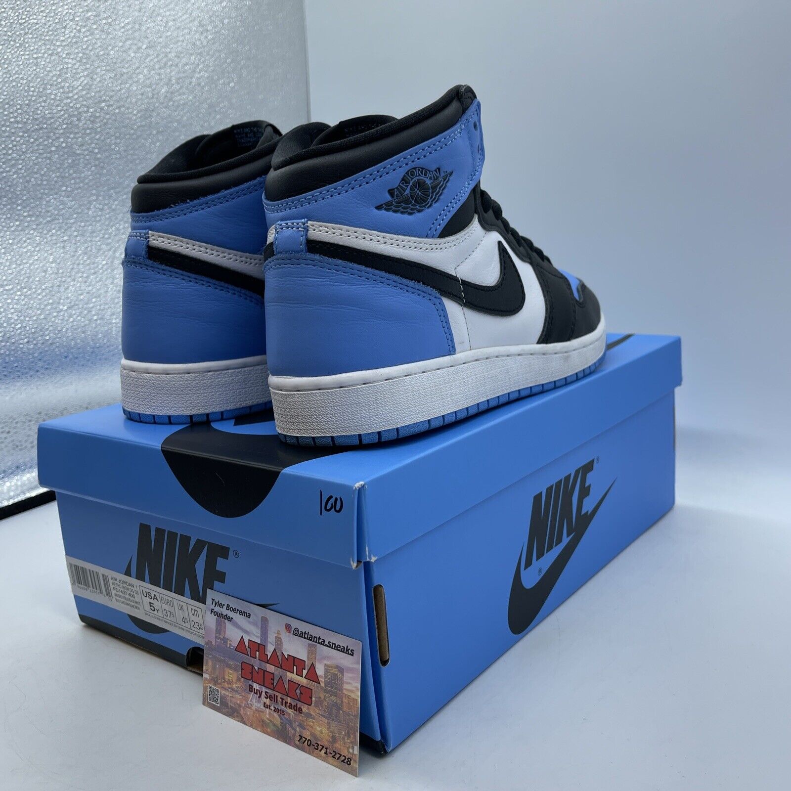 Size 5Y - Jordan 1 High Retro OG UNC Toe Blue White Black Leather (FD1437-400)