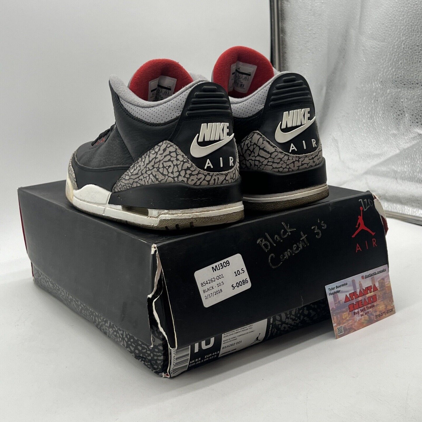 Size 10.5 - Jordan 3 Retro OG Mid Black Cement Grey White Leather (854262-001)