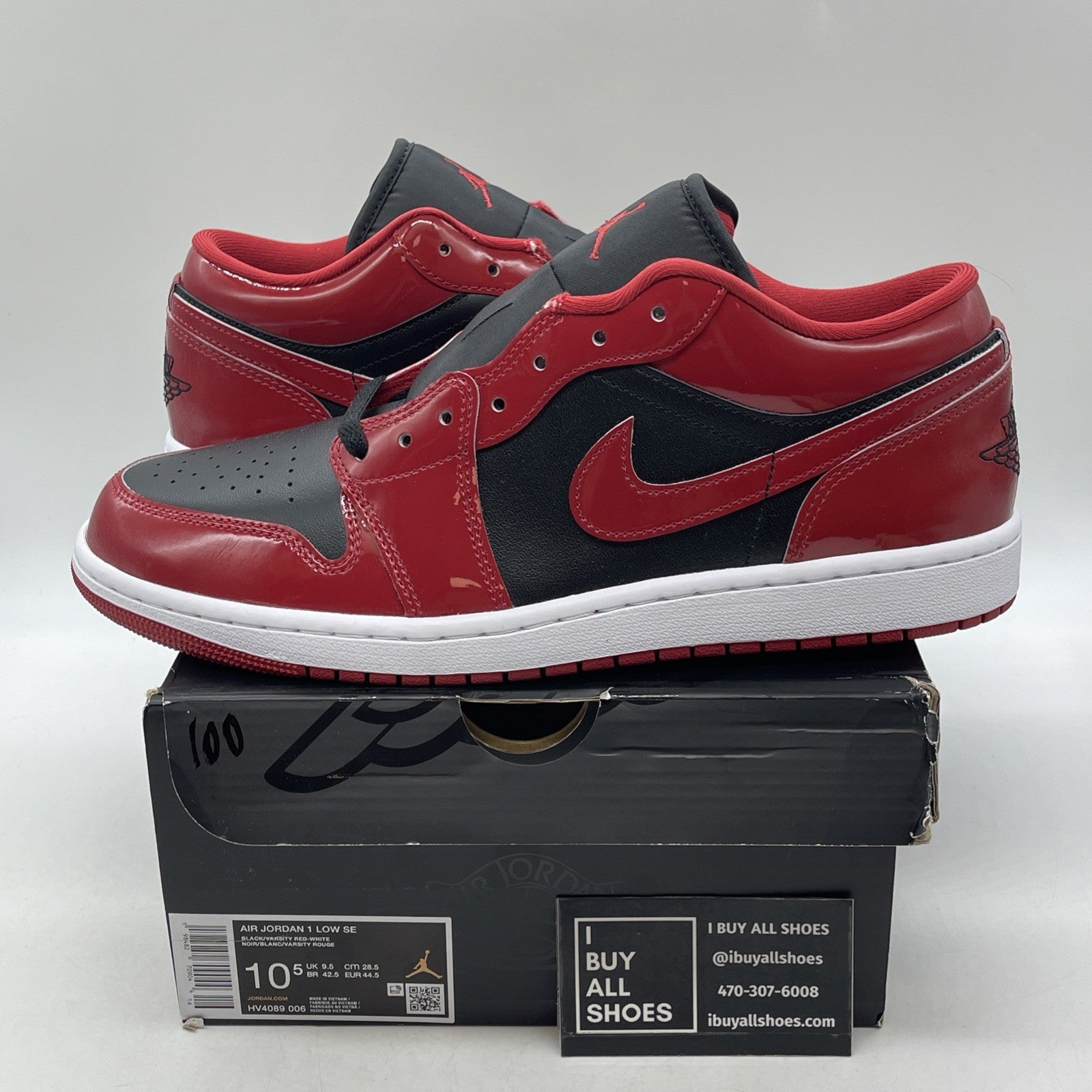 Size 10.5 - Air Jordan 1 Low Patent Varsity Red Black (HV4089-006)