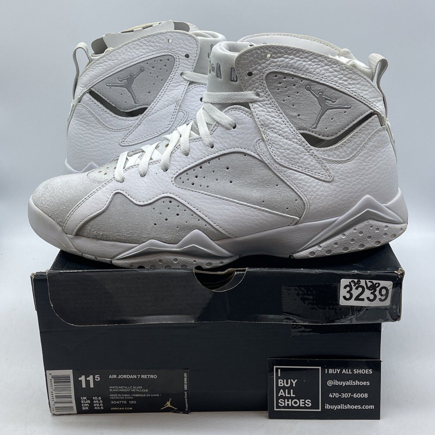Size 11.5 - Air Jordan 7 Retro Pure Money Grey White Suede Leather (304775-120)