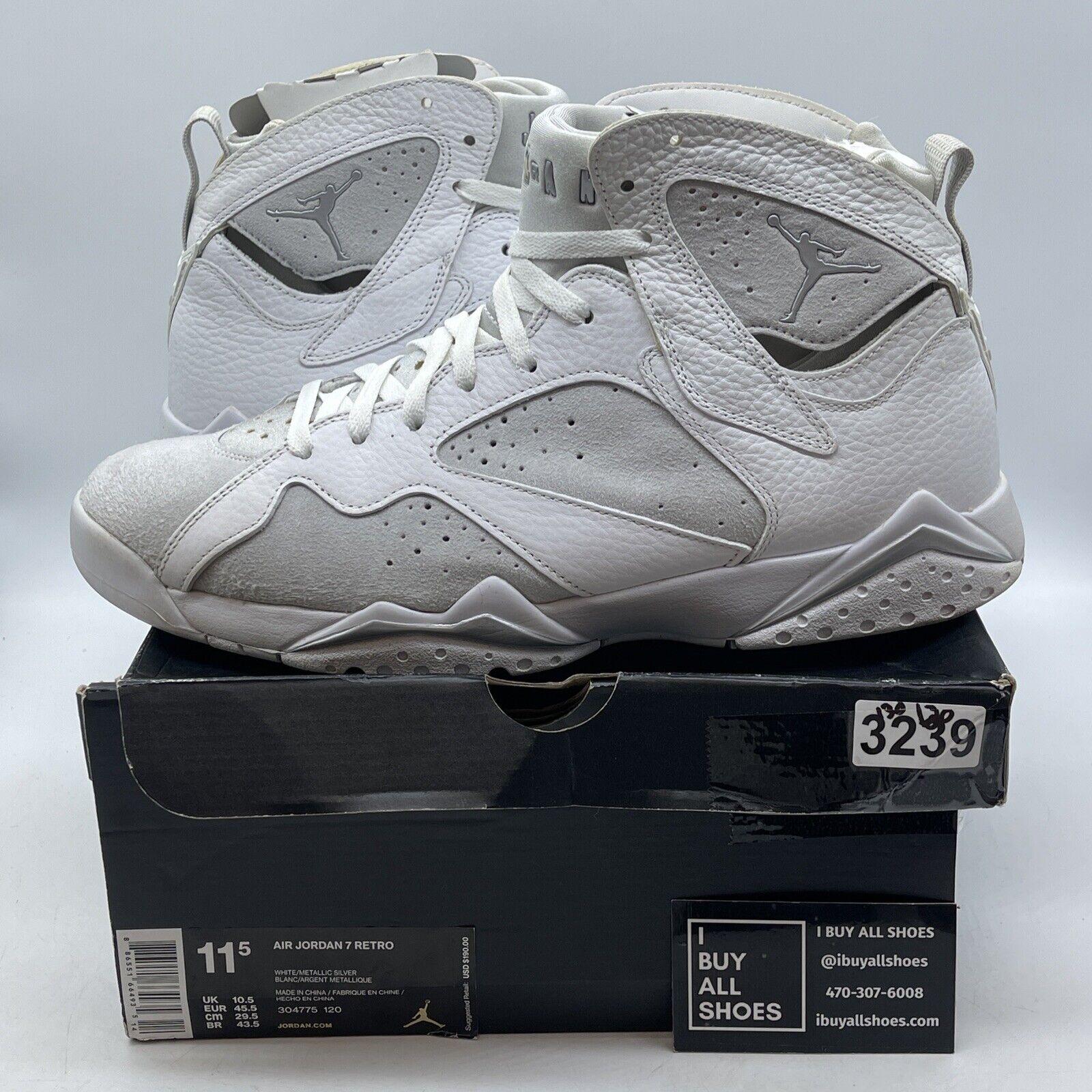 Size 11.5 - Air Jordan 7 Retro Pure Money Grey White Suede Leather (304775-120)