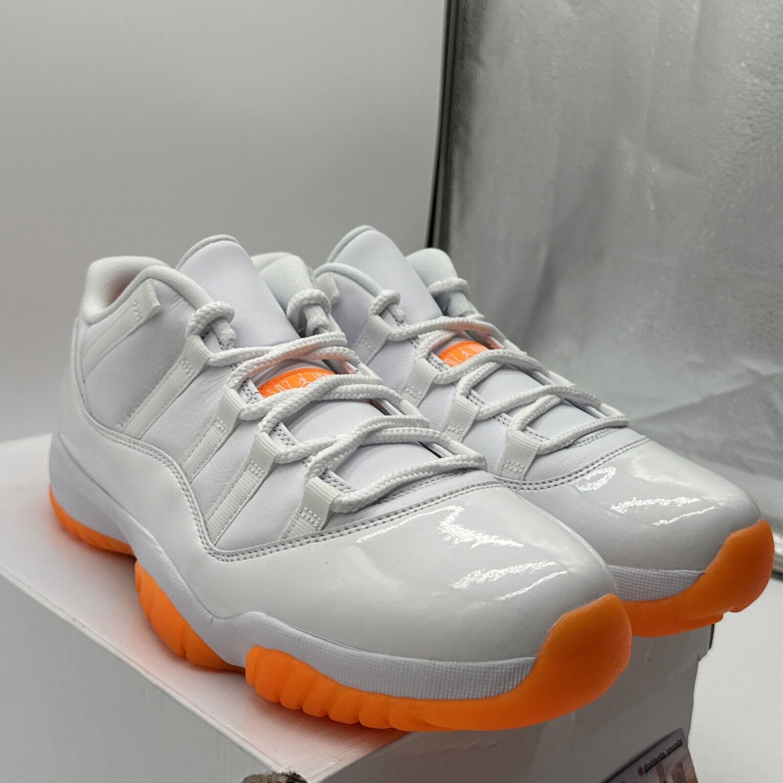 Size 12 - Jordan 11 Retro Low White Citrus Orange Sole Patent Leather Argume Neo