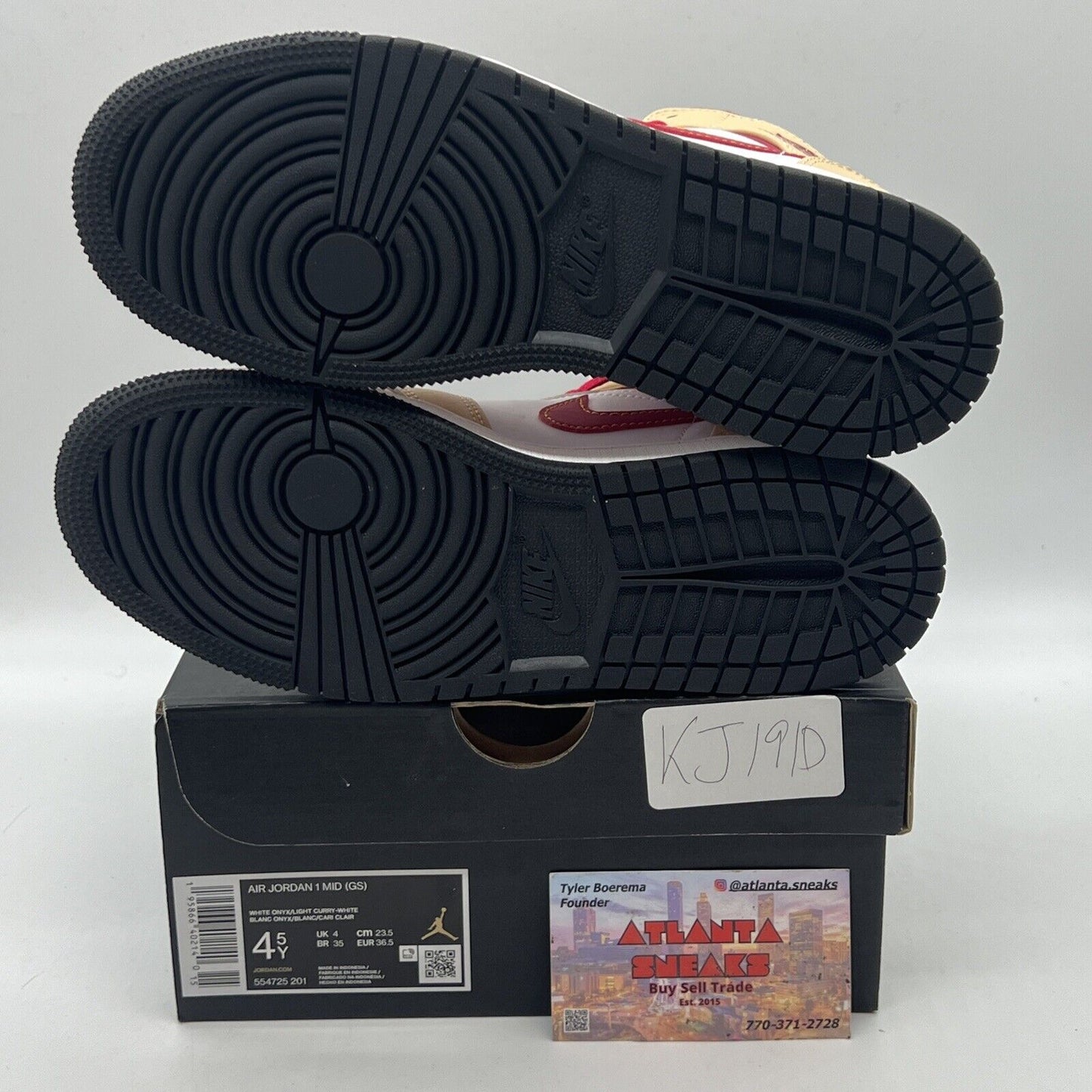 Size 4.5Y - Jordan 1 Mid Light Curry Cardinal Red