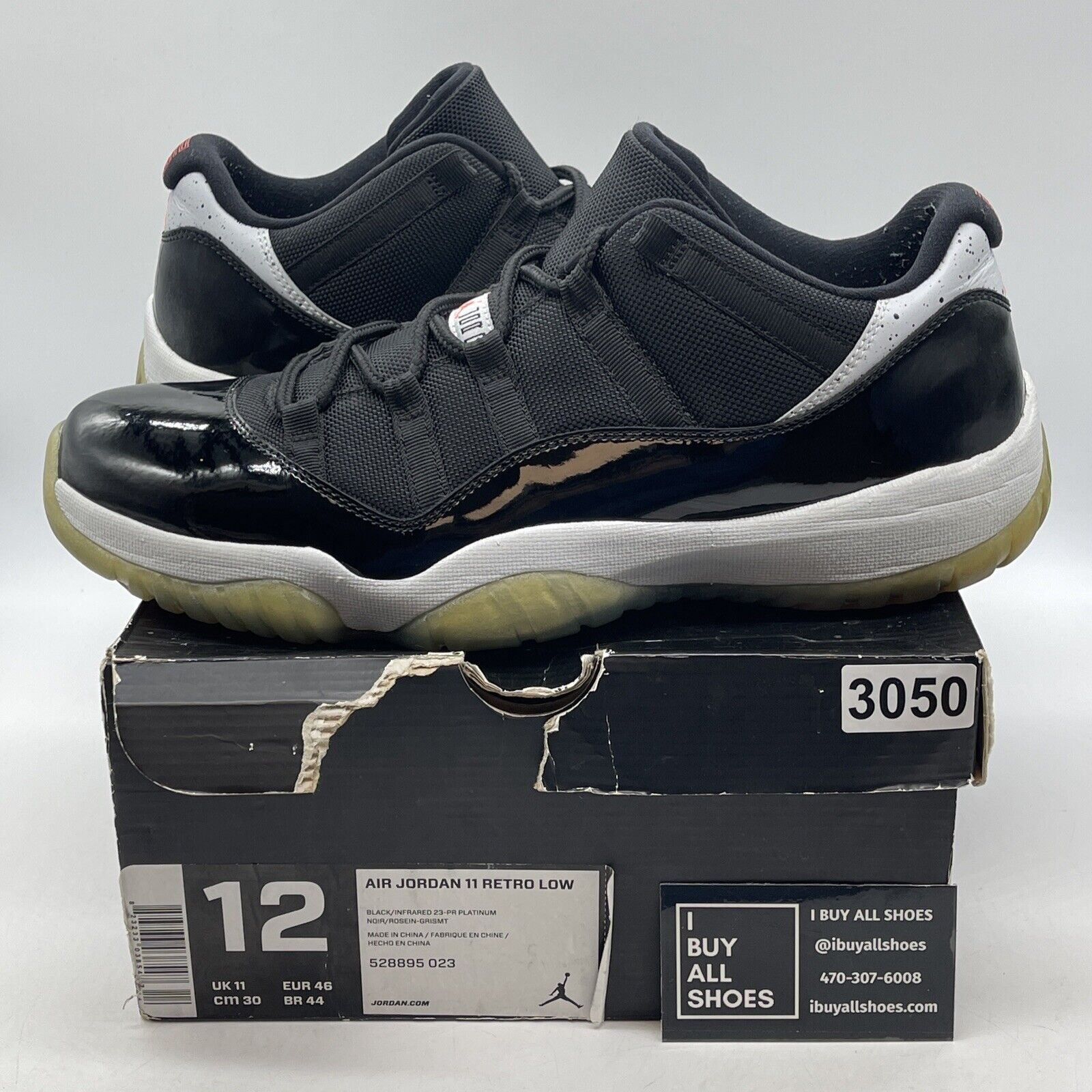 Size 12 - Air Jordan 11 Retro Low Infrared 23 Black Suede Leather (528895-023)