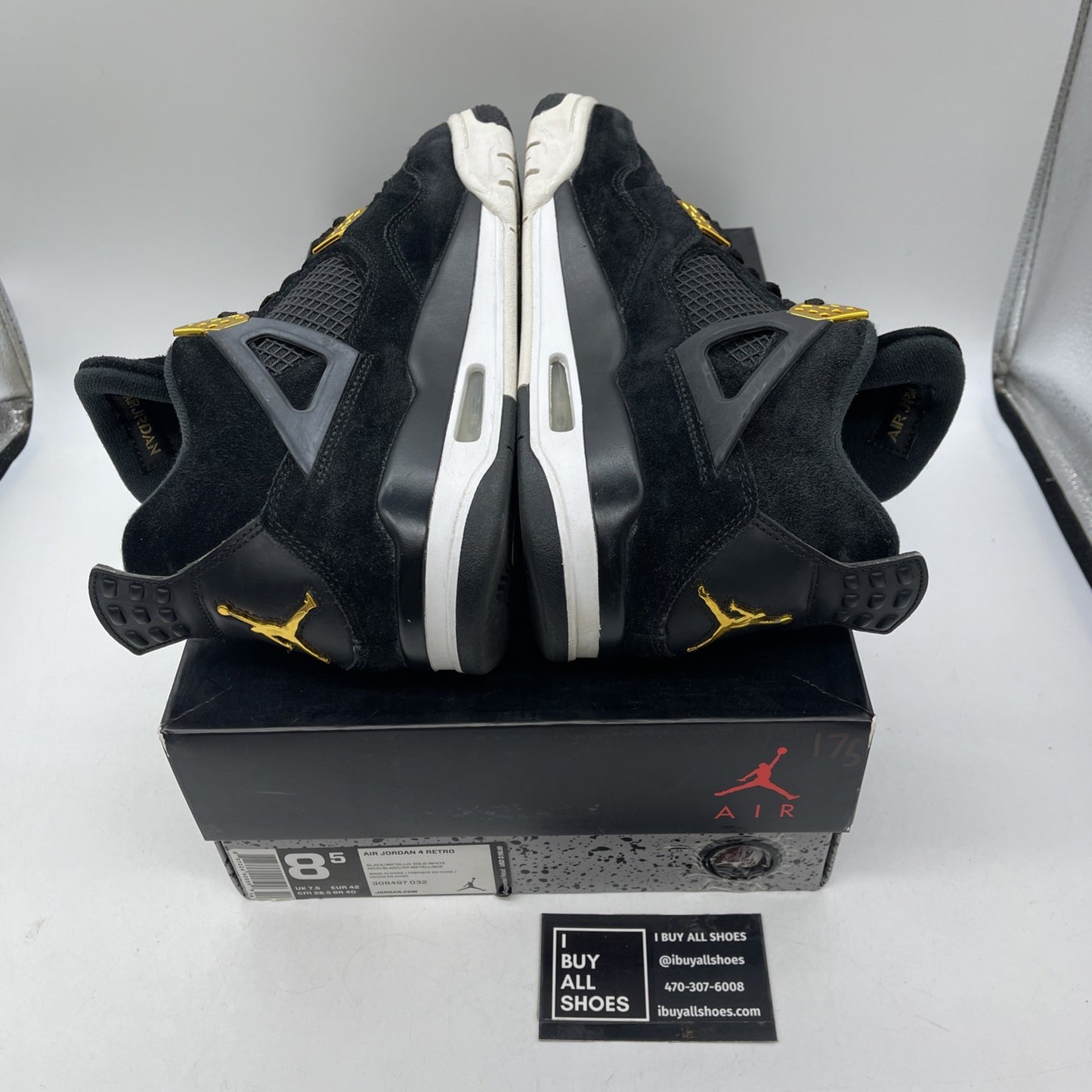 Size 8.5 - Jordan 4 Retro Royalty Black Gold Suede (308497-032)