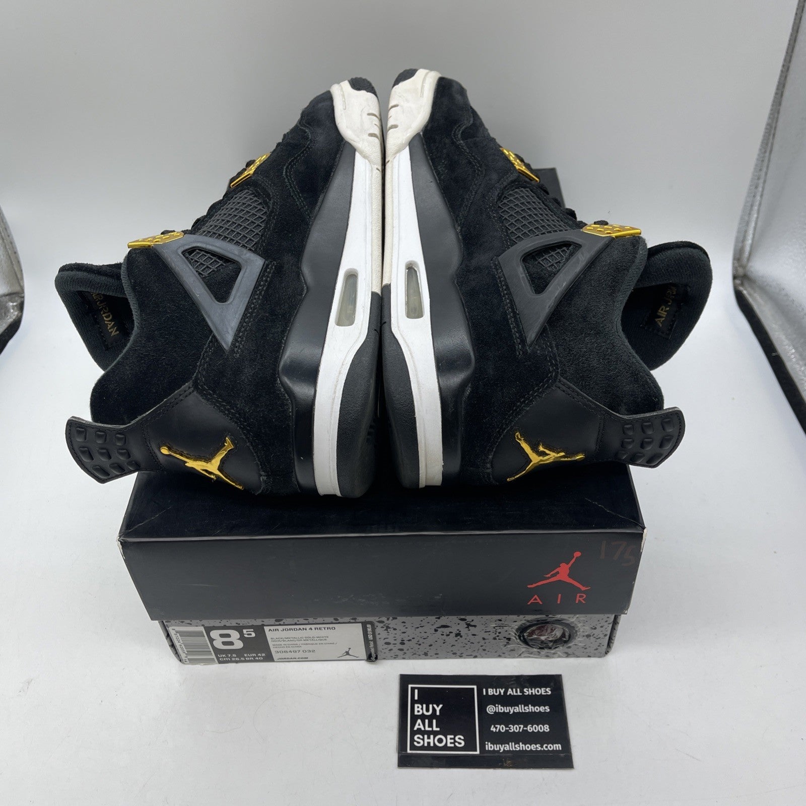 Size 8.5 - Jordan 4 Retro Royalty Black Gold Suede (308497-032)