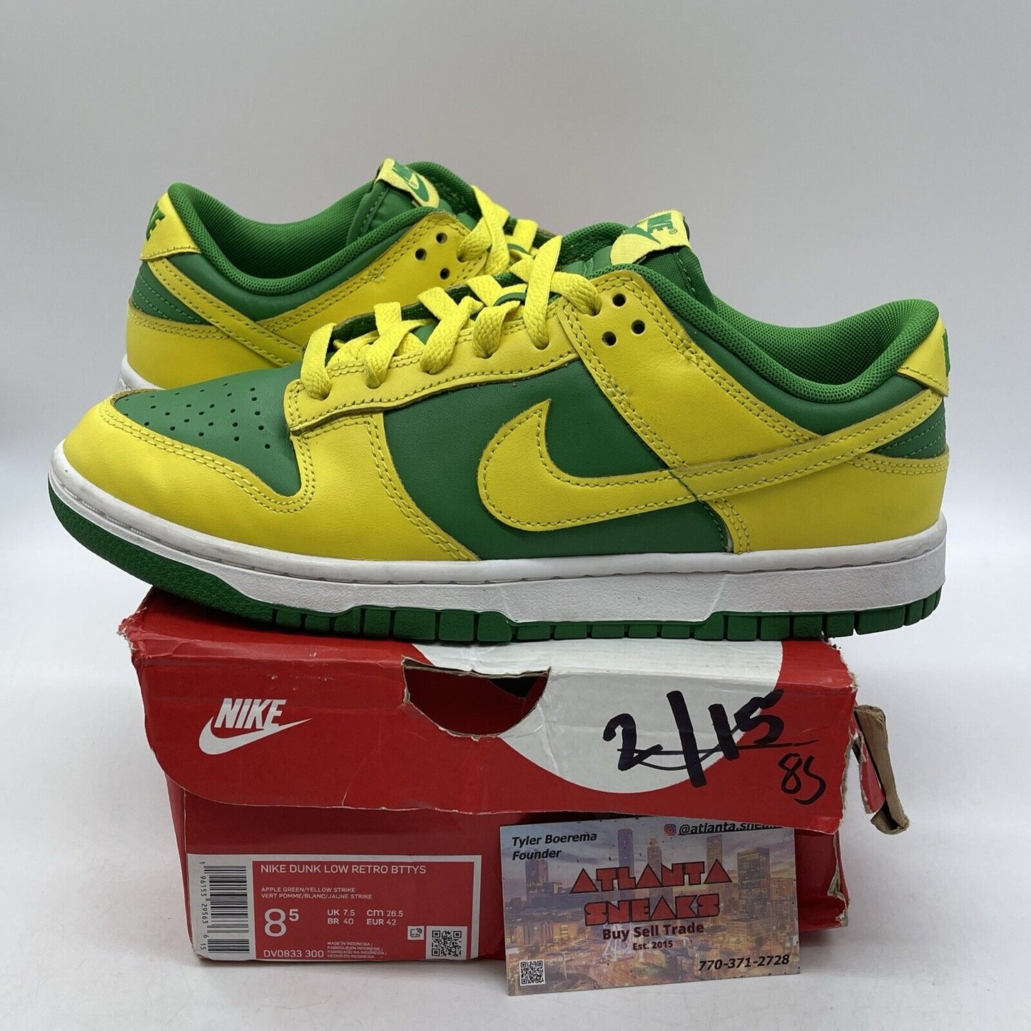 Size 8.5 - Nike Dunk Low Reverse Brazil Yellow Green White Leather (DV0833-300)