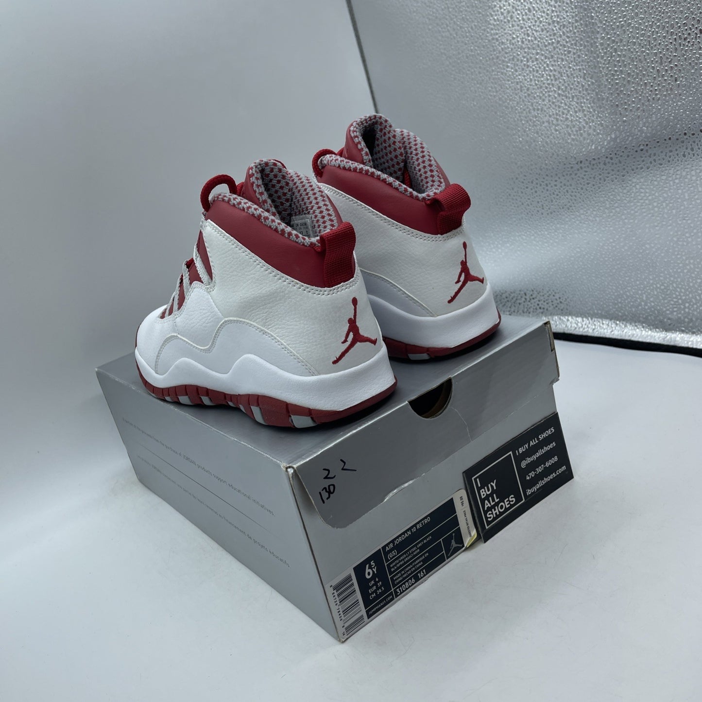 Size 6.5 (GS) - Air Jordan 10 Retro Mid White Red Grey (310806-161)