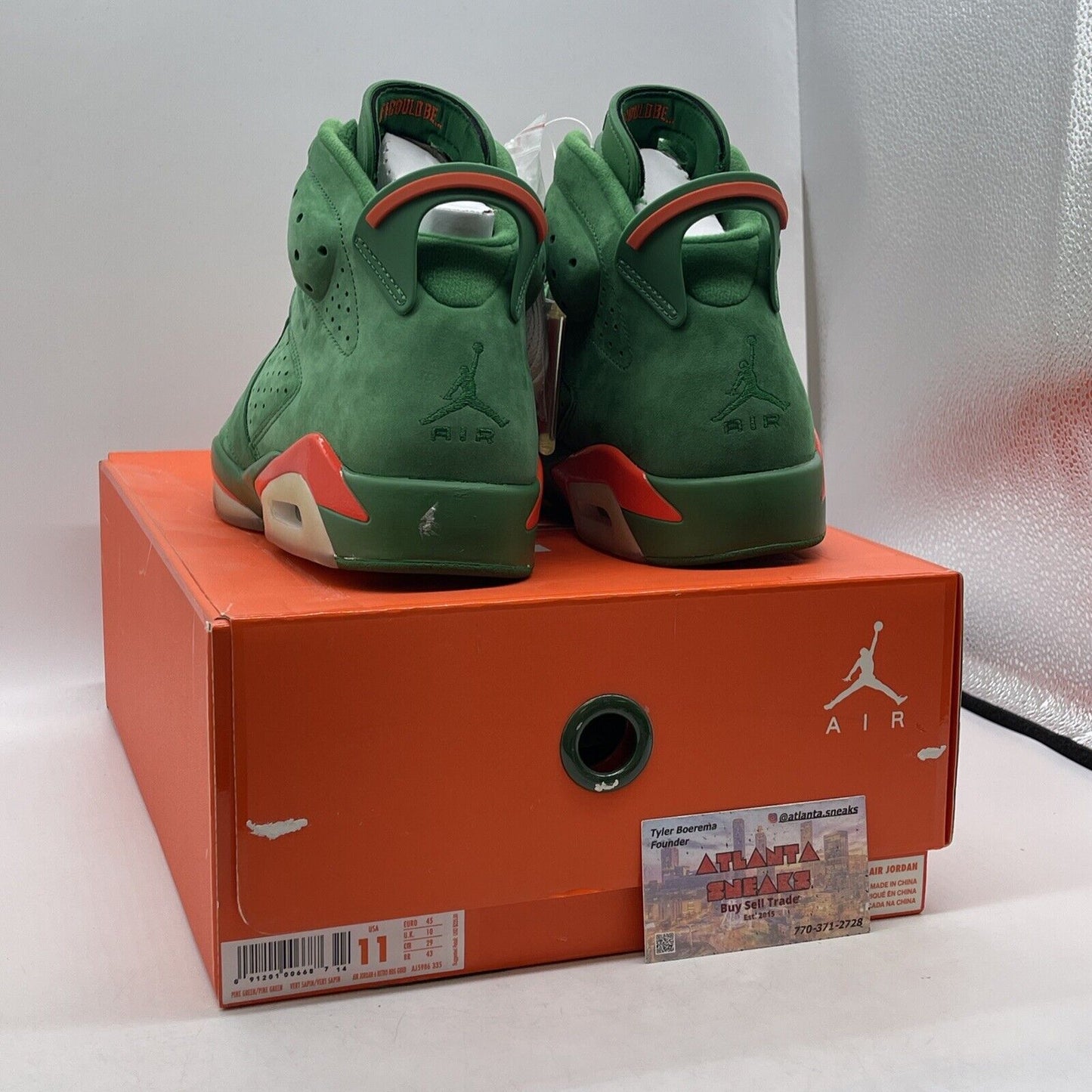 Size 11 - Air Jordan 6 Retro NRG Green Suede Gatorade Orange Leather (AJ5986-335