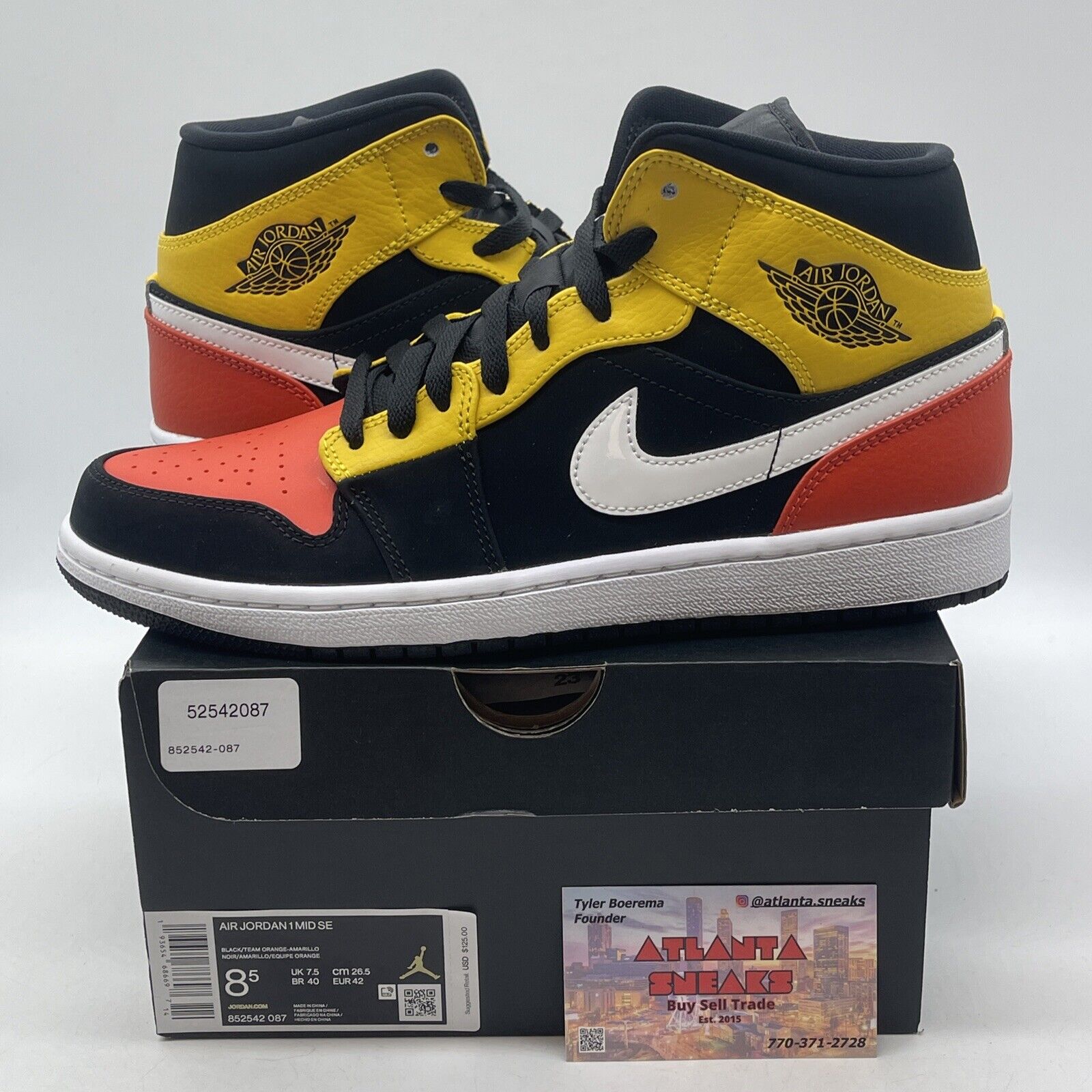 Size 8.5 - Air Jordan 1 SE Mid Amarillo Yellow Black White Suede (852542-087)