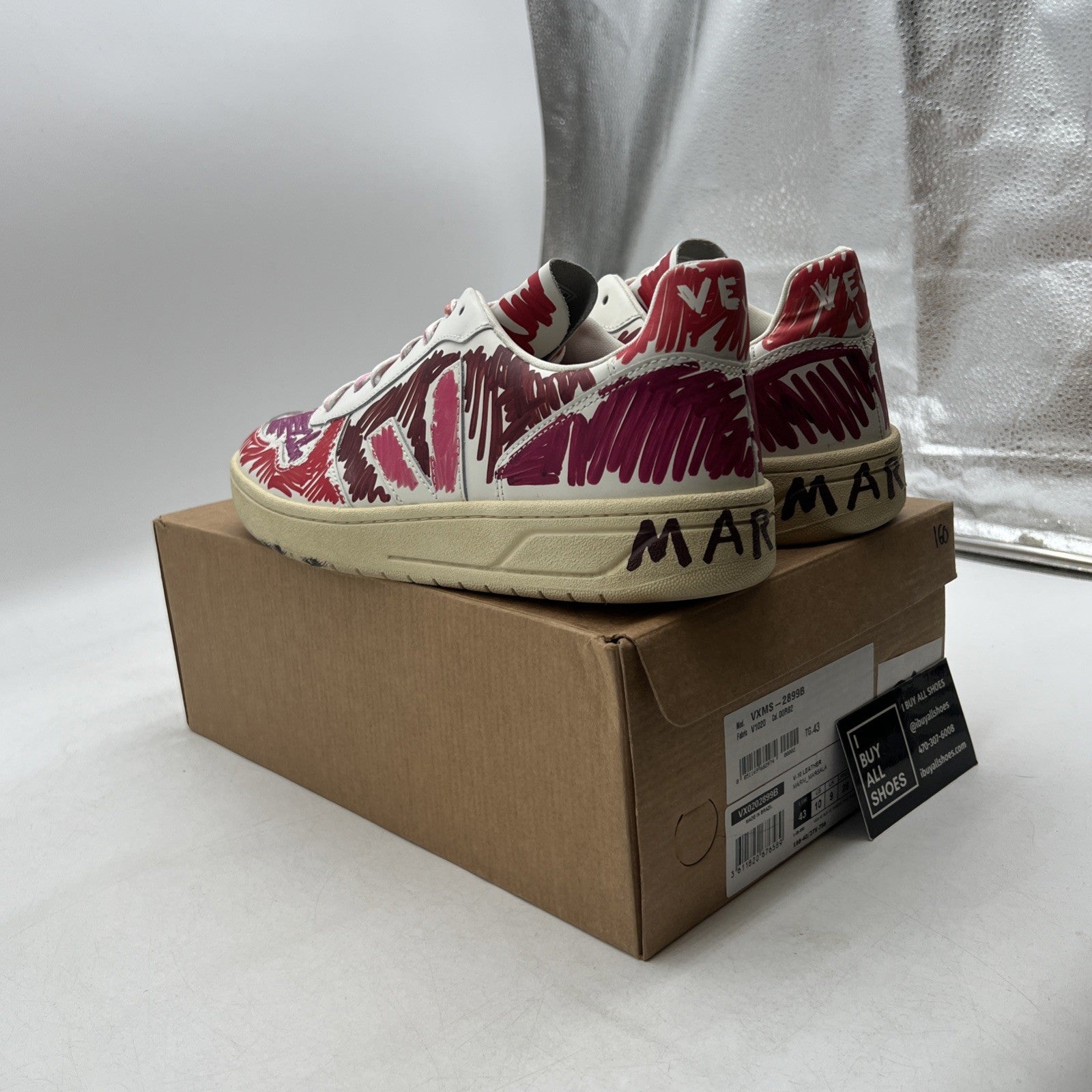 Size 10 - Marni x Veja V-10 Scribble Leather Sneakers